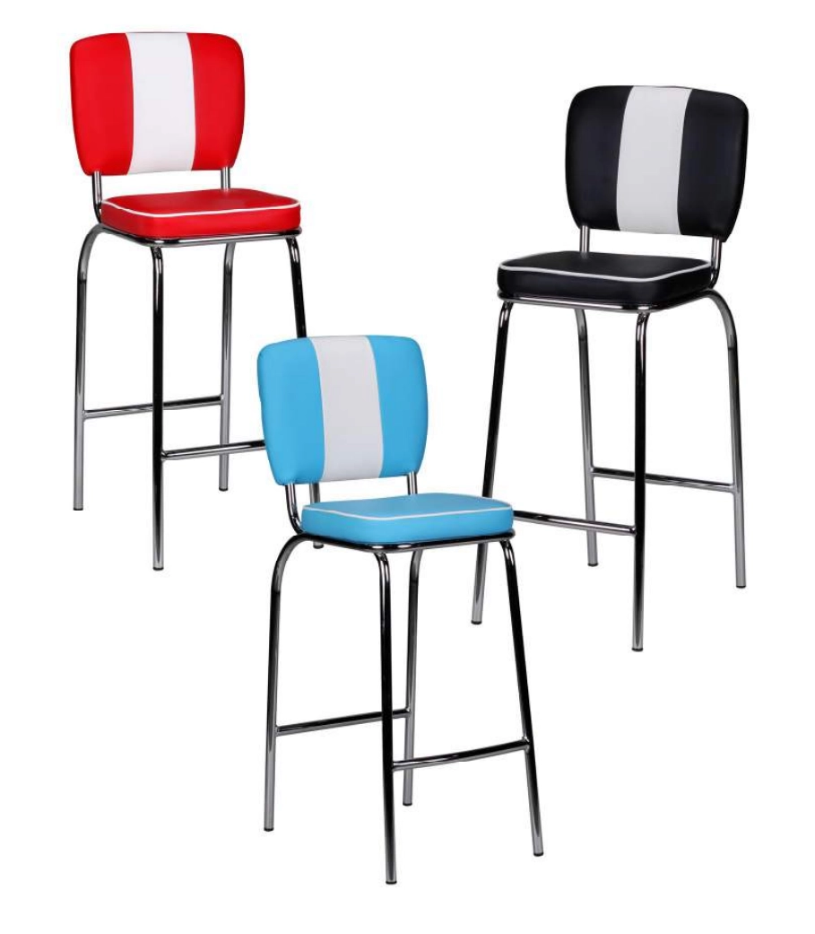 FineBuy Barhocker American Diner 50er Jahre Retro Barstuhl, Sitzfläche mit Rücken-Lehne, Fußstütze, Sitzhöhe 76 cm