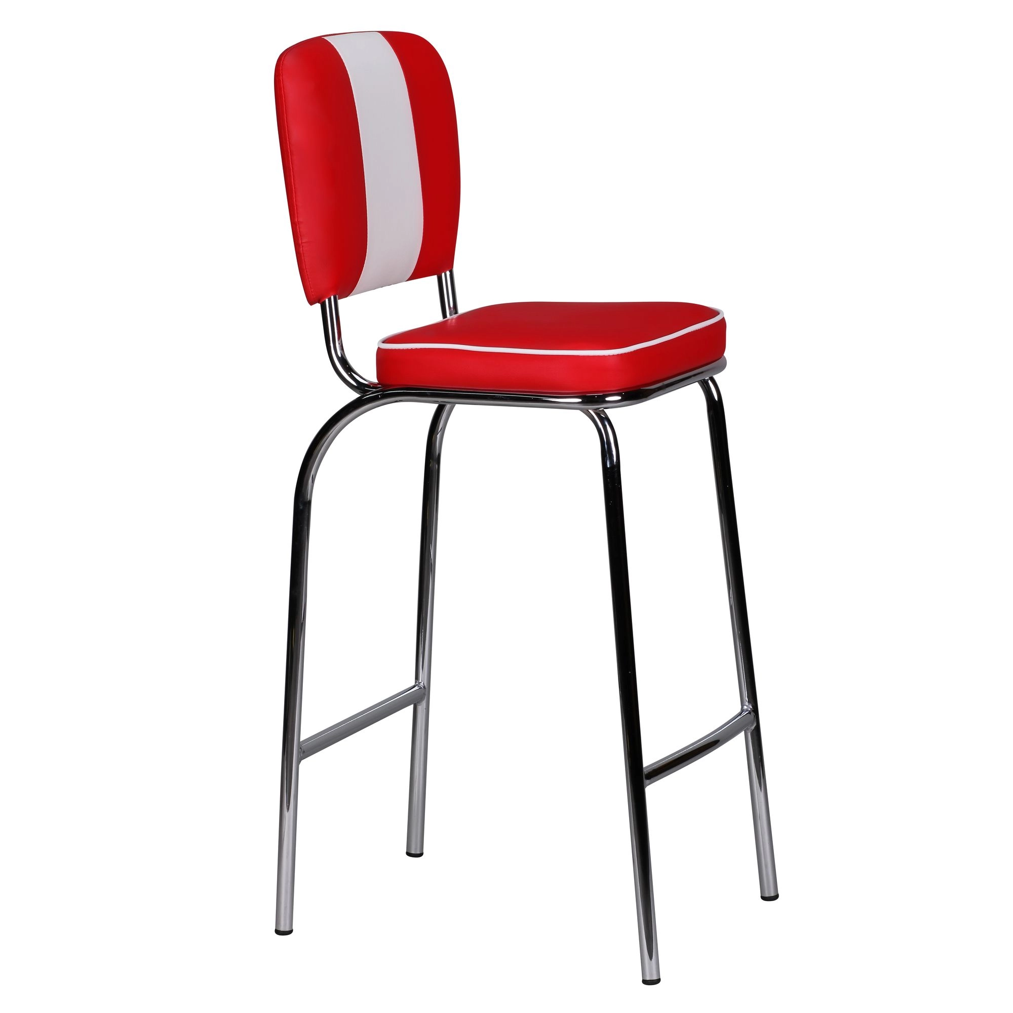 FineBuy Barhocker American Diner 50er Jahre Retro Barstuhl, Sitzfläche mit Rücken-Lehne, Fußstütze, Sitzhöhe 76 cm