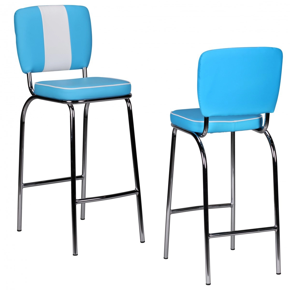 FineBuy 2er Set Barhocker American Diner 50er Jahre Retro Barstuhl, Sitzfläche mit Rücken-Lehne, Fußstütze, Sitzhöhe 76 cm