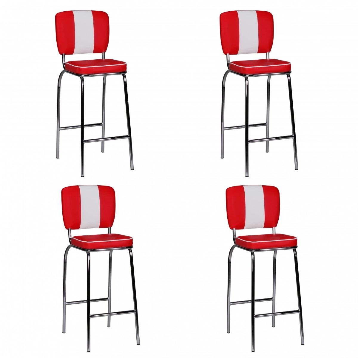 FineBuy 4er Set Barhocker American Diner 50er Jahre Retro Barstuhl, Sitzfläche mit Rücken-Lehne, Fußstütze, Sitzhöhe 76 cm
