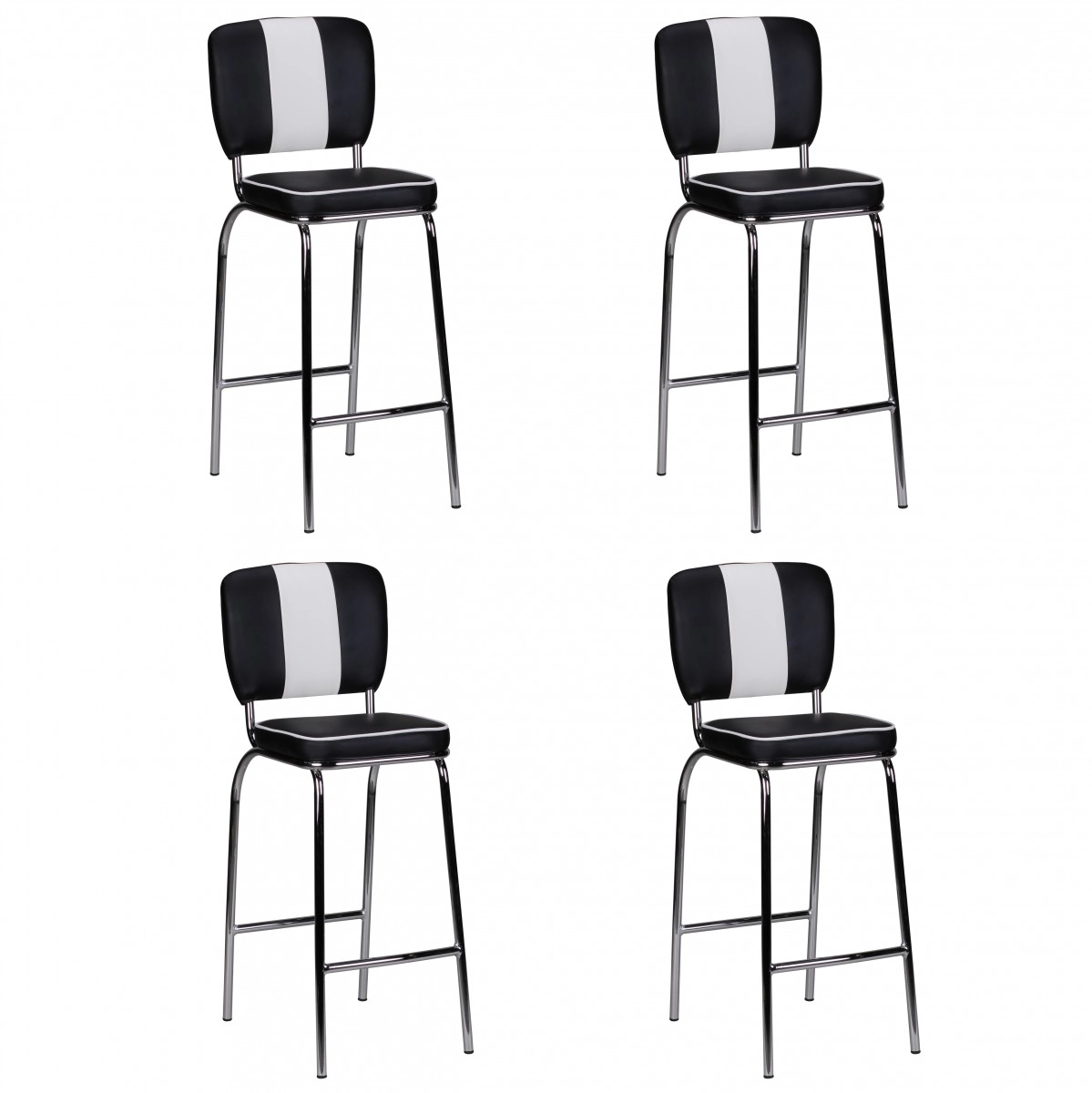 FineBuy 4er Set Barhocker American Diner 50er Jahre Retro Barstuhl, Sitzfläche mit Rücken-Lehne, Fußstütze, Sitzhöhe 76 cm