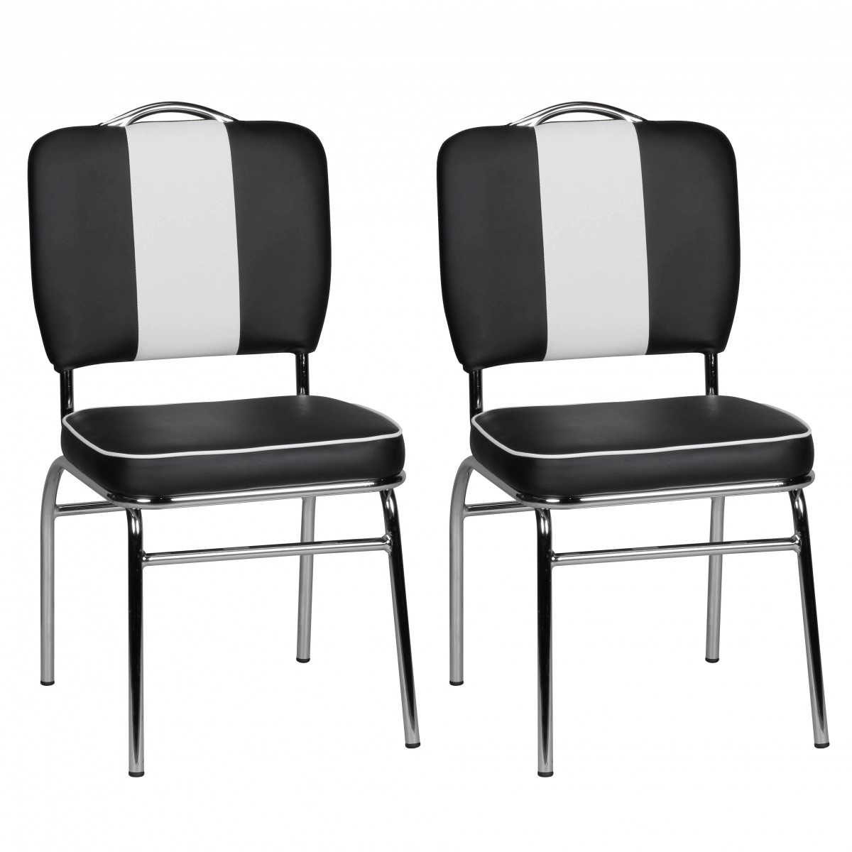 FineBuy 2er Set Esszimmerstuhl American Diner 50er Jahre Retro, Sitzfläche gepolstert mit Rücken-Lehne, Essstuhl