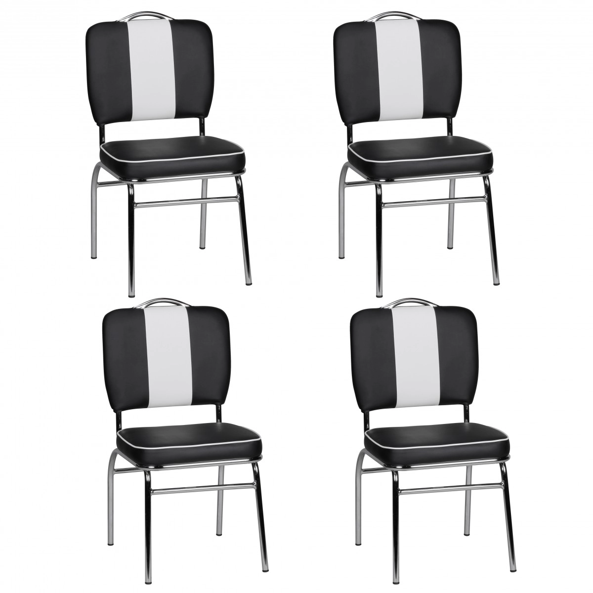 FineBuy 4er Set Esszimmerstühle American Diner 50er Jahre Retro Stühle, Sitzfläche mit Rückenlehne, Sitzhöhe 47 cm