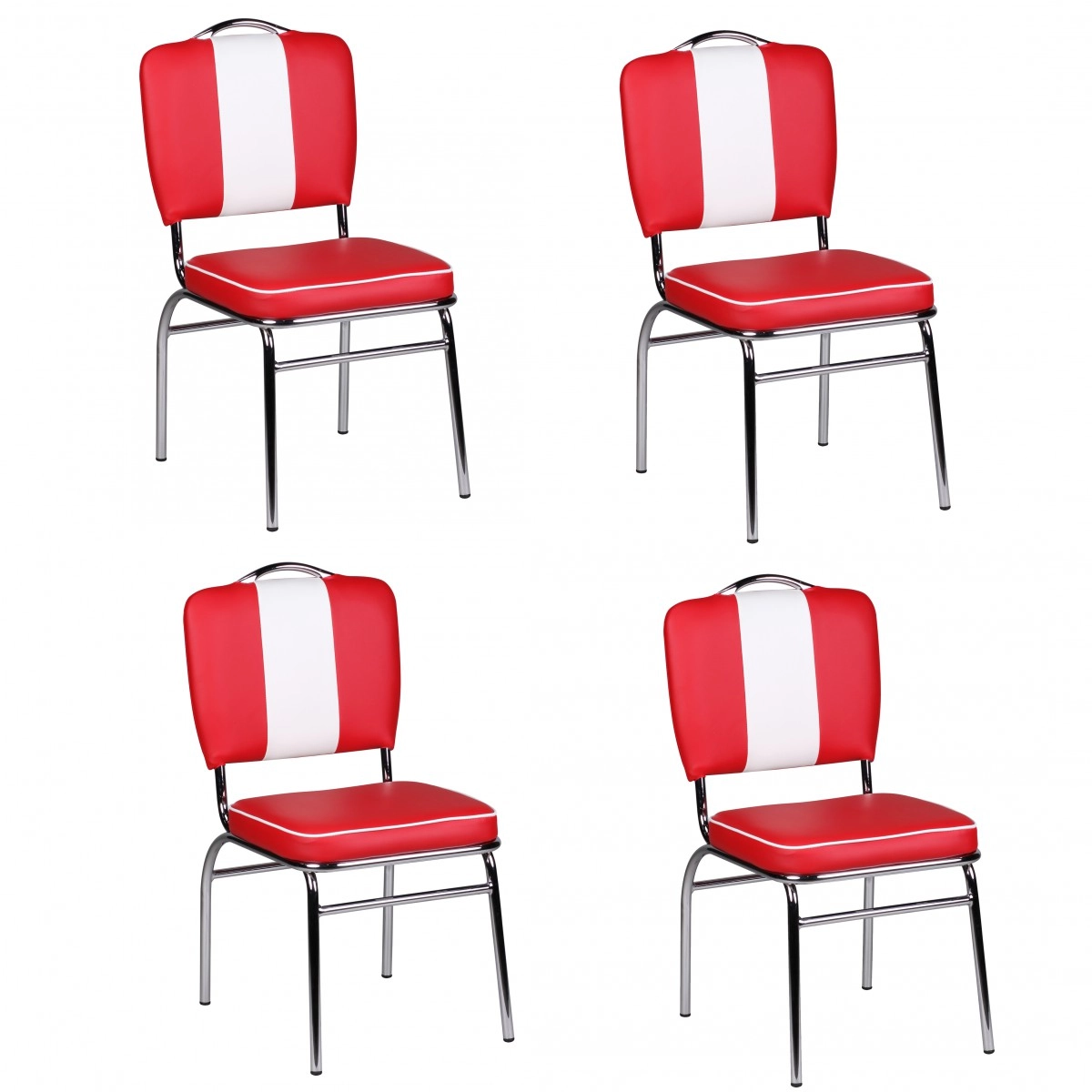 FineBuy 4er Set Esszimmerstühle American Diner 50er Jahre Retro Stühle, Sitzfläche mit Rückenlehne, Sitzhöhe 47 cm
