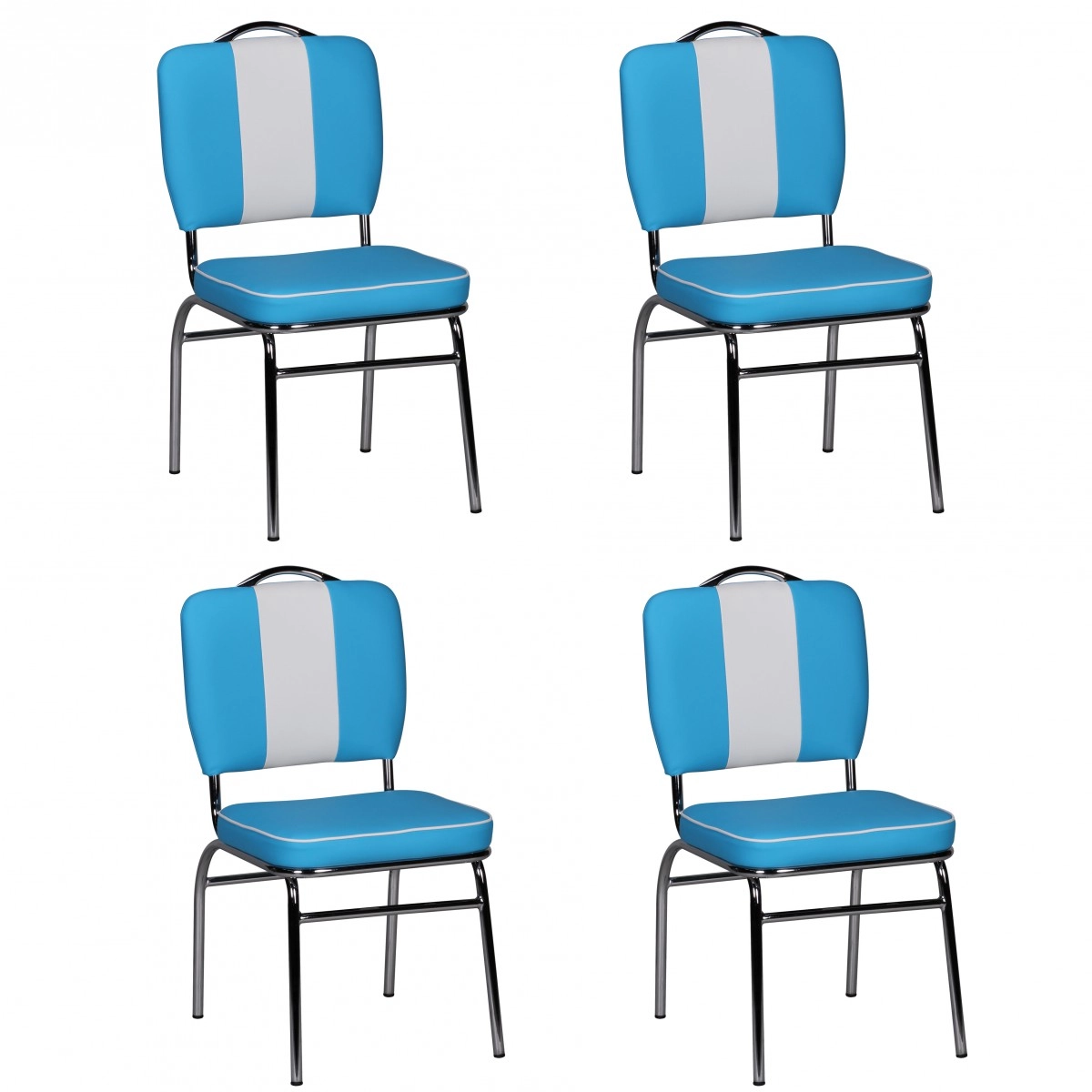 FineBuy 4er Set Esszimmerstühle American Diner 50er Jahre Retro Stühle, Sitzfläche mit Rückenlehne, Sitzhöhe 47 cm