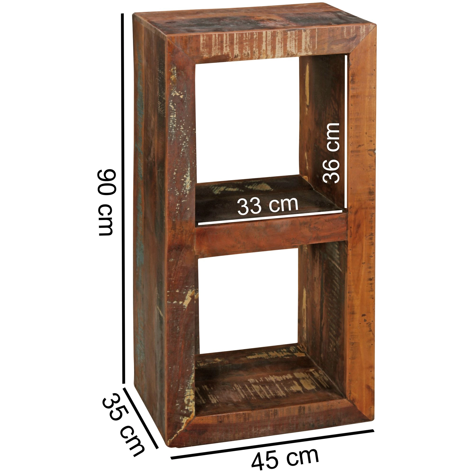 FineBuy Bücherregal KALKUTTA 45 x 35 x 90 cm, Massivholz Regal mit 2 Ebenen, Cube Beistelltisch Wohnzimmer, Standregal Shabby-Chic
