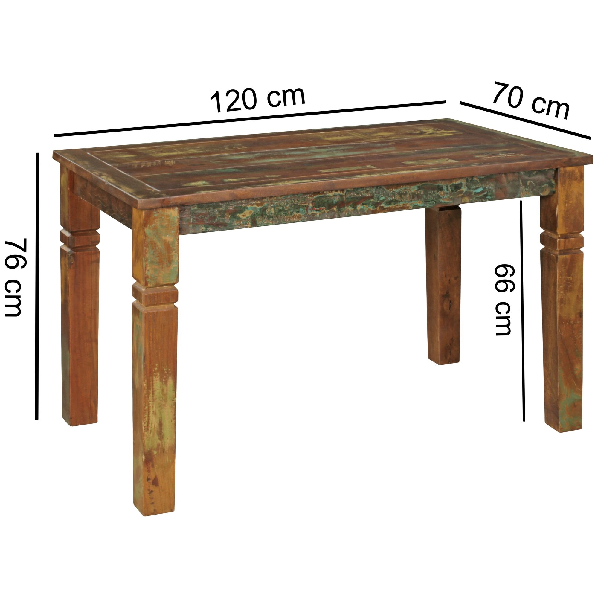 FineBuy Esszimmertisch KALKUTTA 120 x 70 x 76 cm, Massivholz Esstisch für 4-6 Personen, Küchentisch Bootsholz Shabby Chic, Tisch Esszimmer rechteckig