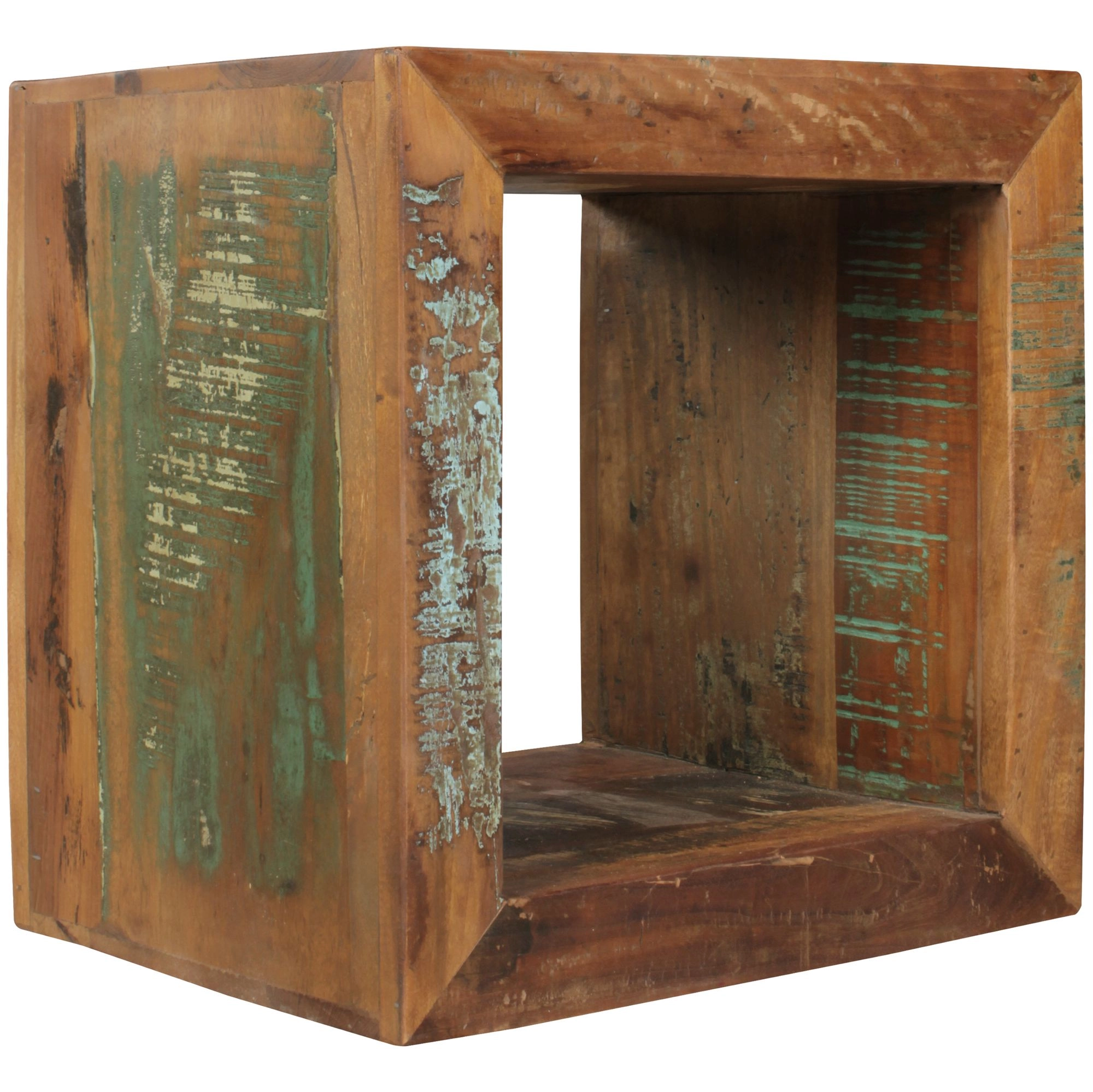 FineBuy Beistelltisch KALKUTTA 45 x 45 x 35 cm, Massivholz Cube Tisch für Wohnzimmer, Wohnzimmertisch mit Ablage, Nachttisch - Nachtkonsole - Nachtkästchen