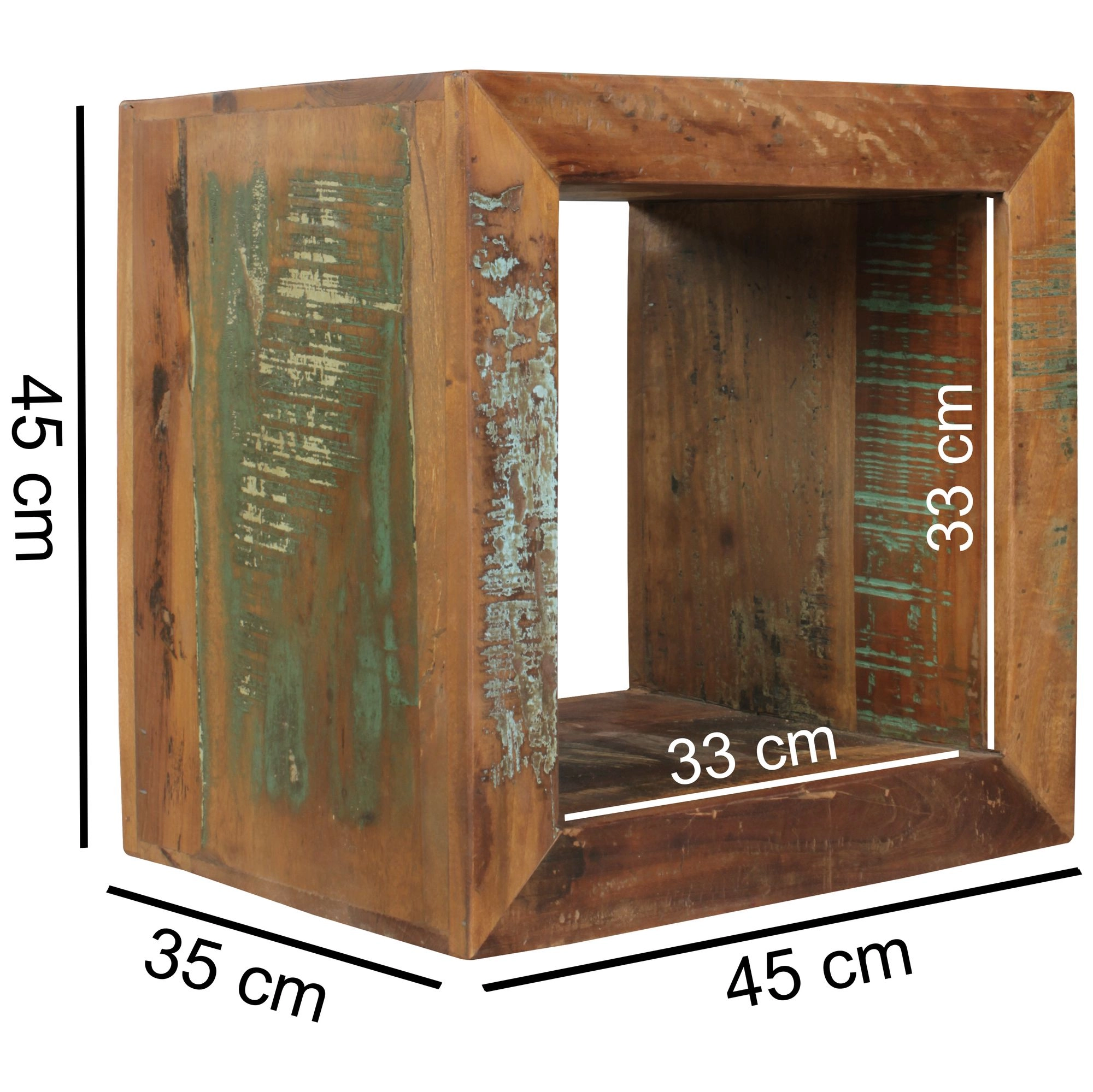 FineBuy Beistelltisch KALKUTTA 45 x 45 x 35 cm, Massivholz Cube Tisch für Wohnzimmer, Wohnzimmertisch mit Ablage, Nachttisch - Nachtkonsole - Nachtkästchen
