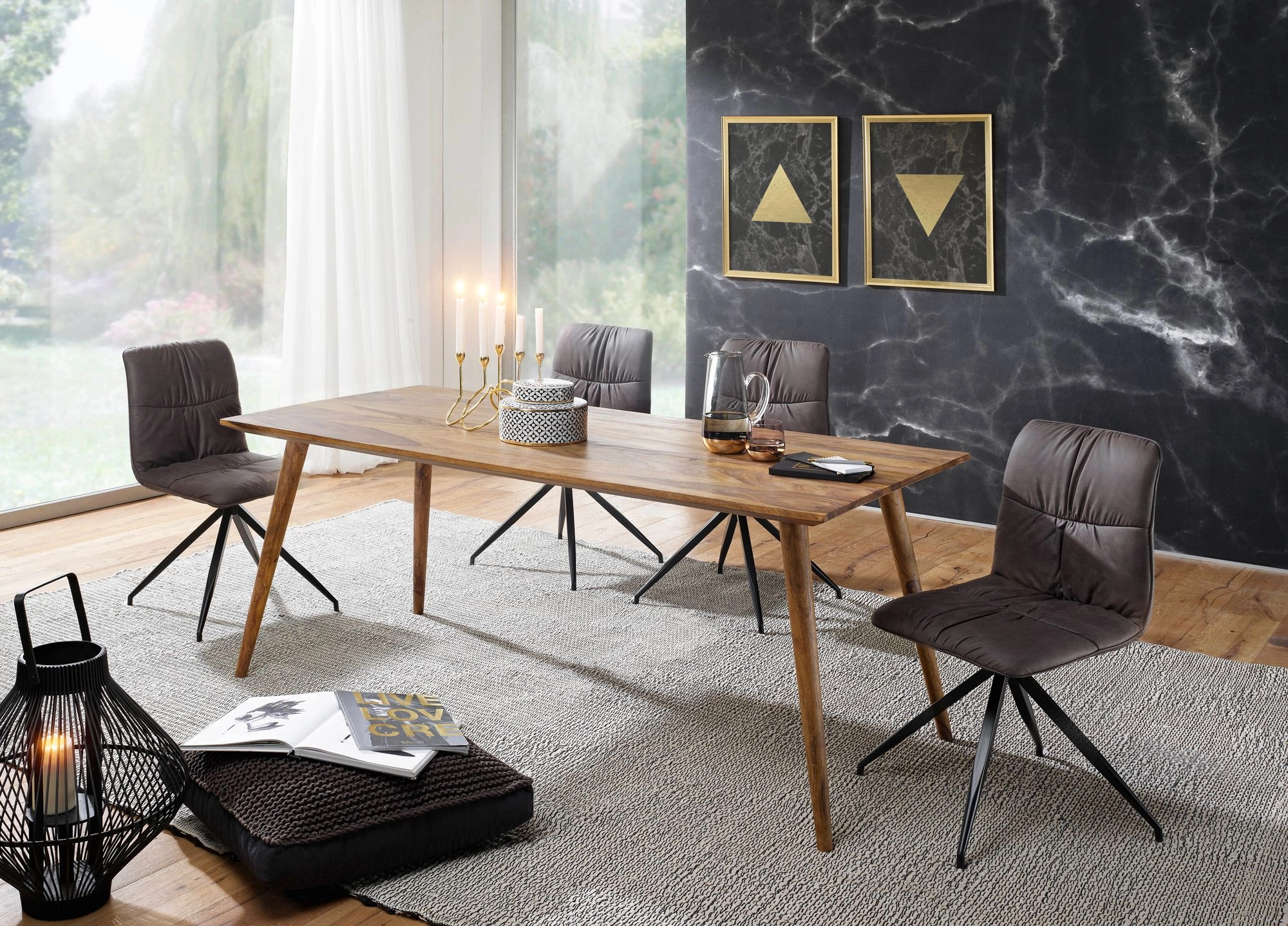 FineBuy Esszimmertisch REPA Sheesham rustikal Massiv-Holz, Design Landhaus Esstisch, Tisch für Esszimmer