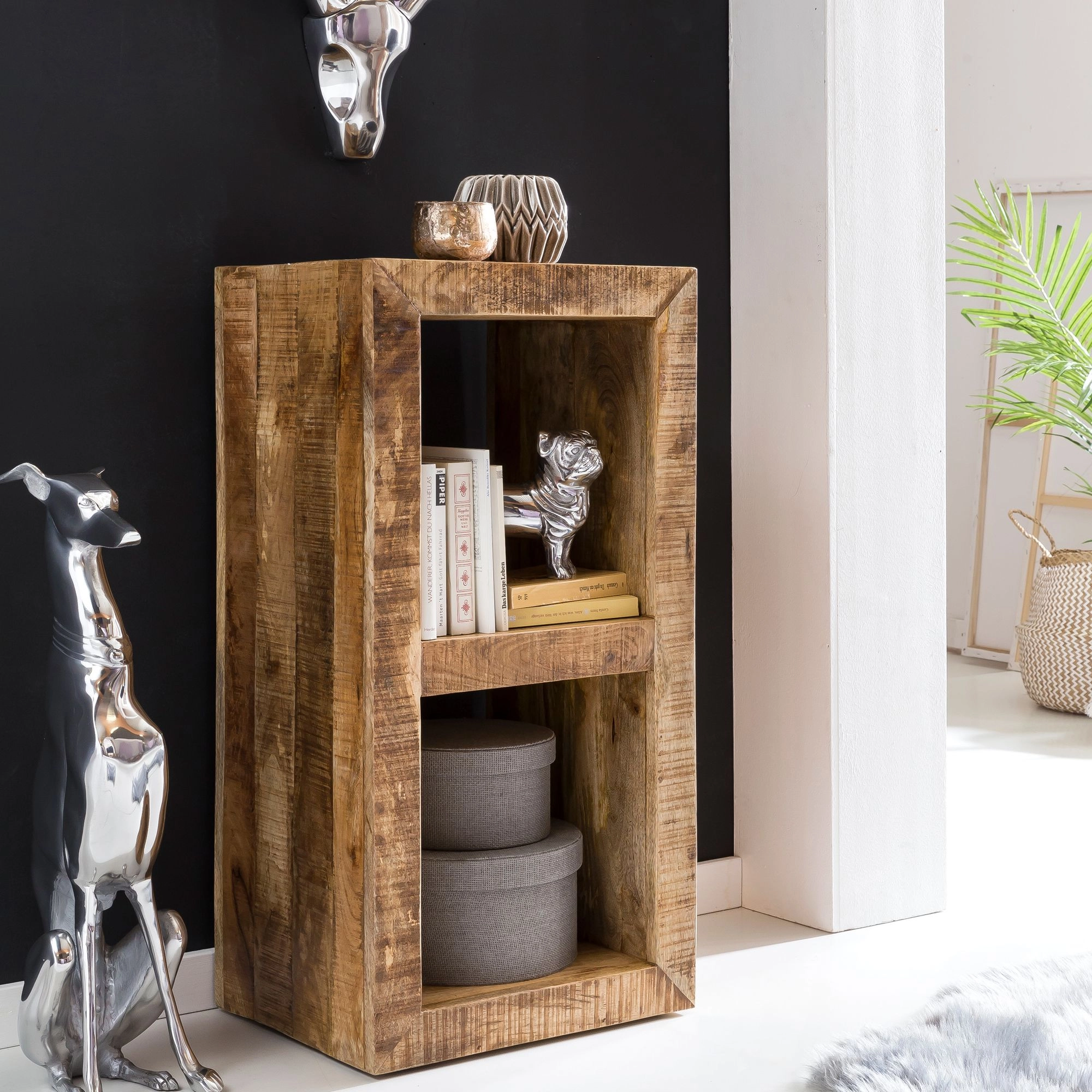 FineBuy Kleines Standregal 45 x 35 x 90 cm Abstellregal Mango Massiv-Holz, Ablagetisch Telefontisch Diele Flur Gang Klein, Steh-Regal Bodenregal Natur Schlafzimmer Standregal Küche Wohnzimmer