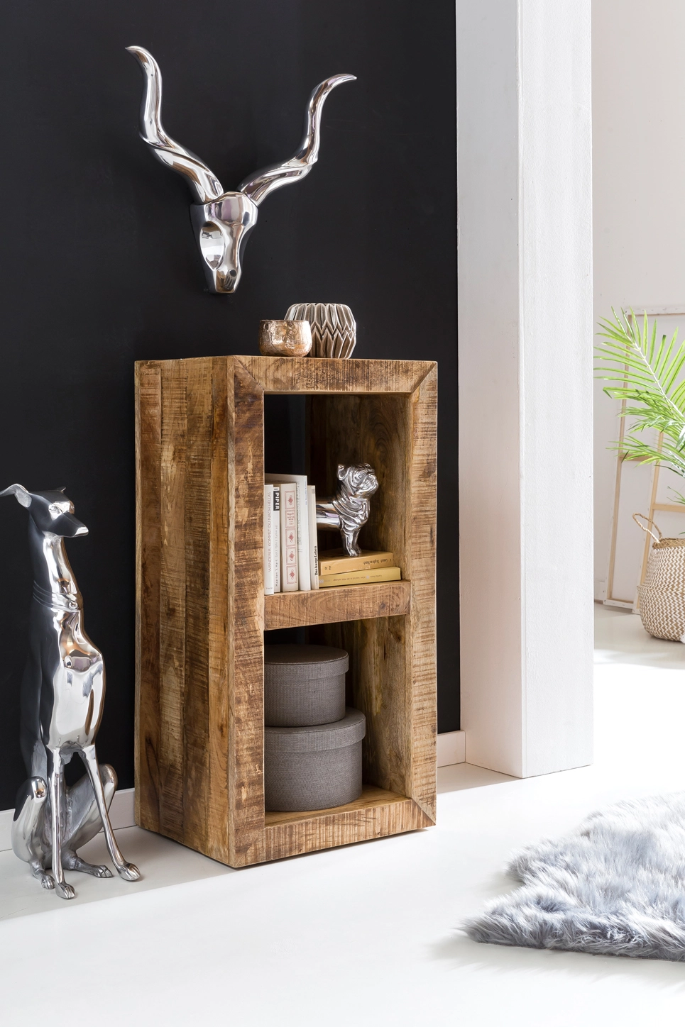 FineBuy Kleines Standregal 45 x 35 x 90 cm Abstellregal Mango Massiv-Holz, Ablagetisch Telefontisch Diele Flur Gang Klein, Steh-Regal Bodenregal Natur Schlafzimmer Standregal Küche Wohnzimmer