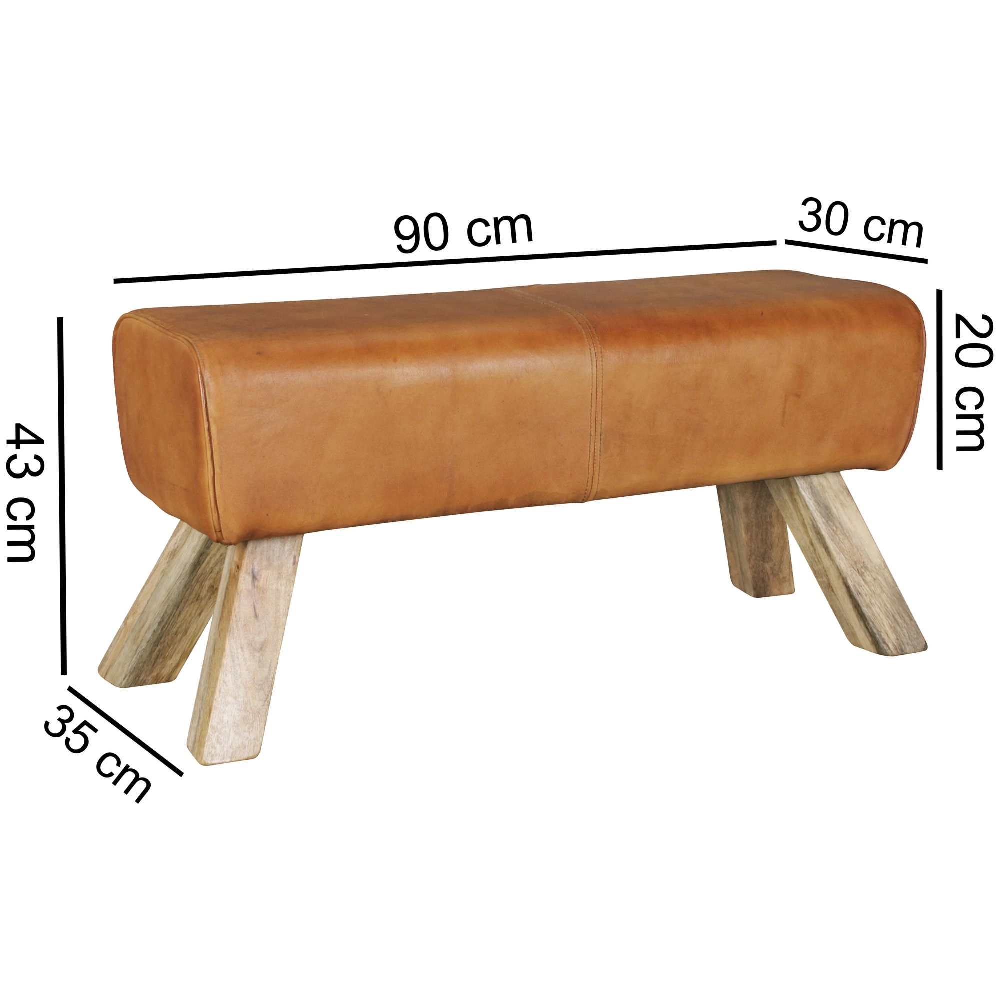 FineBuy Design Sitzhocker FB45549 Holz 90x30x43 cm Leder Modern Springbock, Lederhocker mit Holzbeinen, Massivholz Hocker mit Leder, Springbock Turnbank Gepolstert, Garderobenbank Echtes Leder