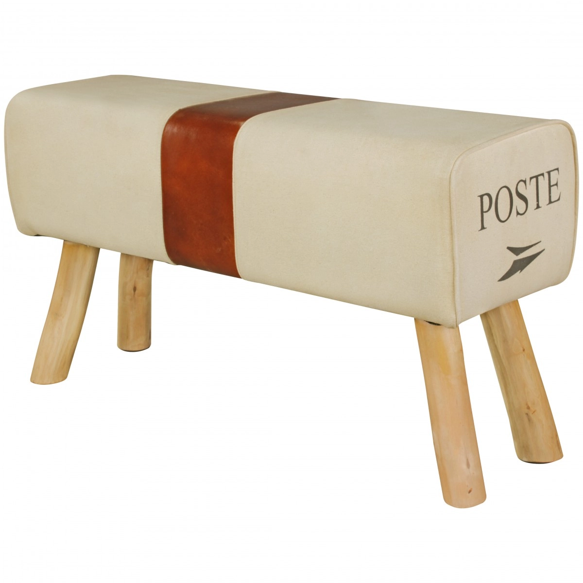 FineBuy Design Turnbock Sitzbank CANVAS Braun 91 x 30 x 50 cm, Turnhocker Bank aus Echtleder / Stoff, Hocker Garderobenbank Sitzhocker Springbock Turnbank