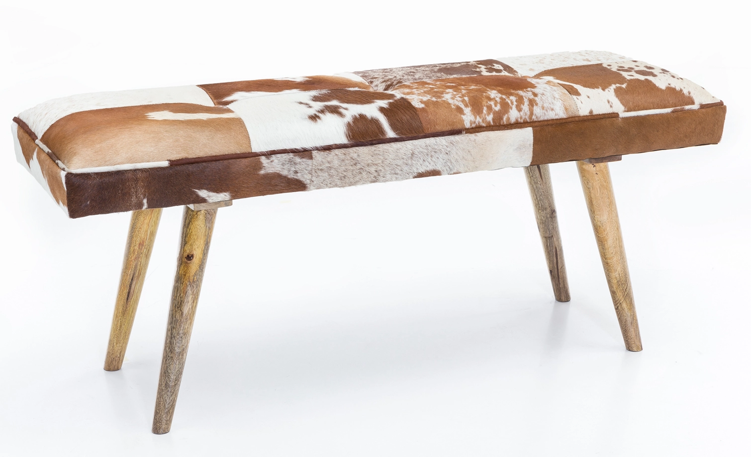 FineBuy Sitzbank Ziegenfell / Massivholz Bank 120 x 40 x 52 cm, Polsterbank Flur Esszimmer Braun, Kleine Bettbank Fell, Dielenmöbel Flurbank