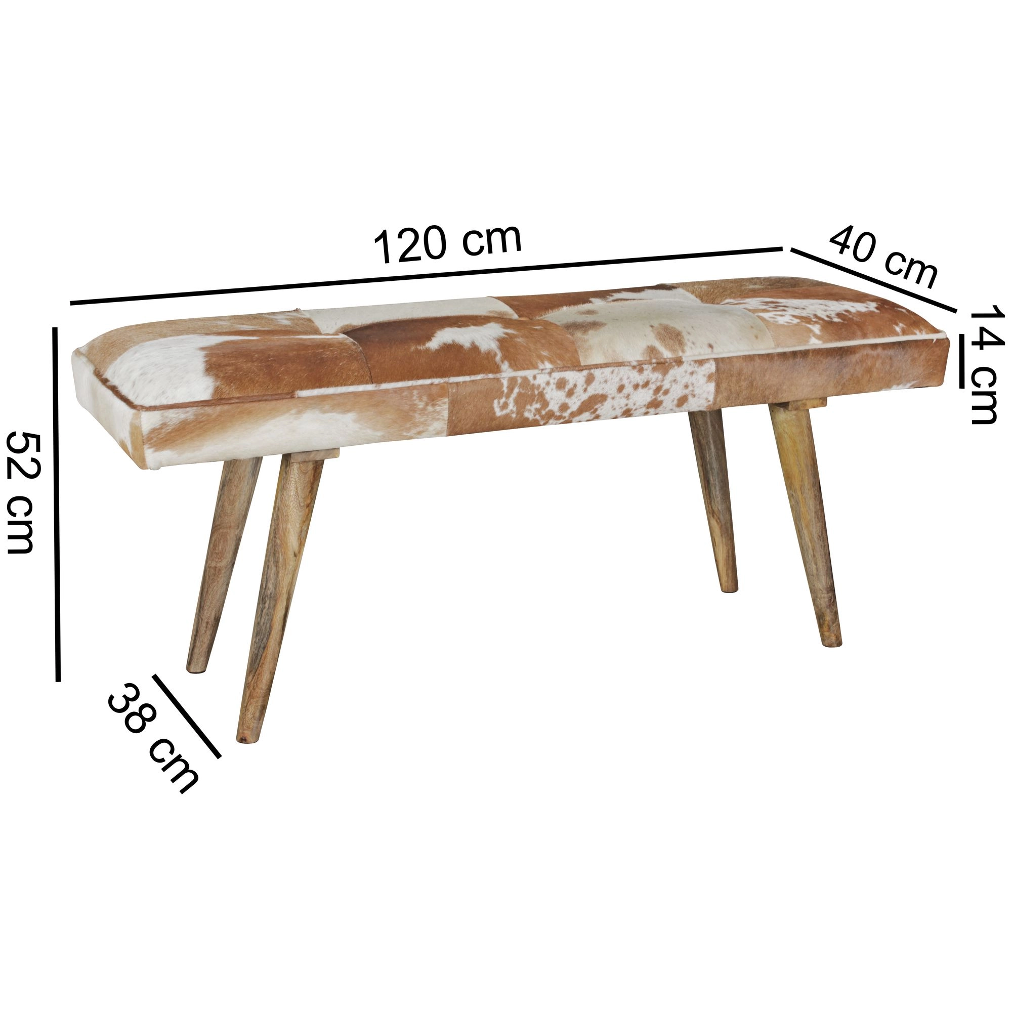 FineBuy Sitzbank Ziegenfell / Massivholz Bank 120 x 40 x 52 cm, Polsterbank Flur Esszimmer Braun, Kleine Bettbank Fell, Dielenmöbel Flurbank
