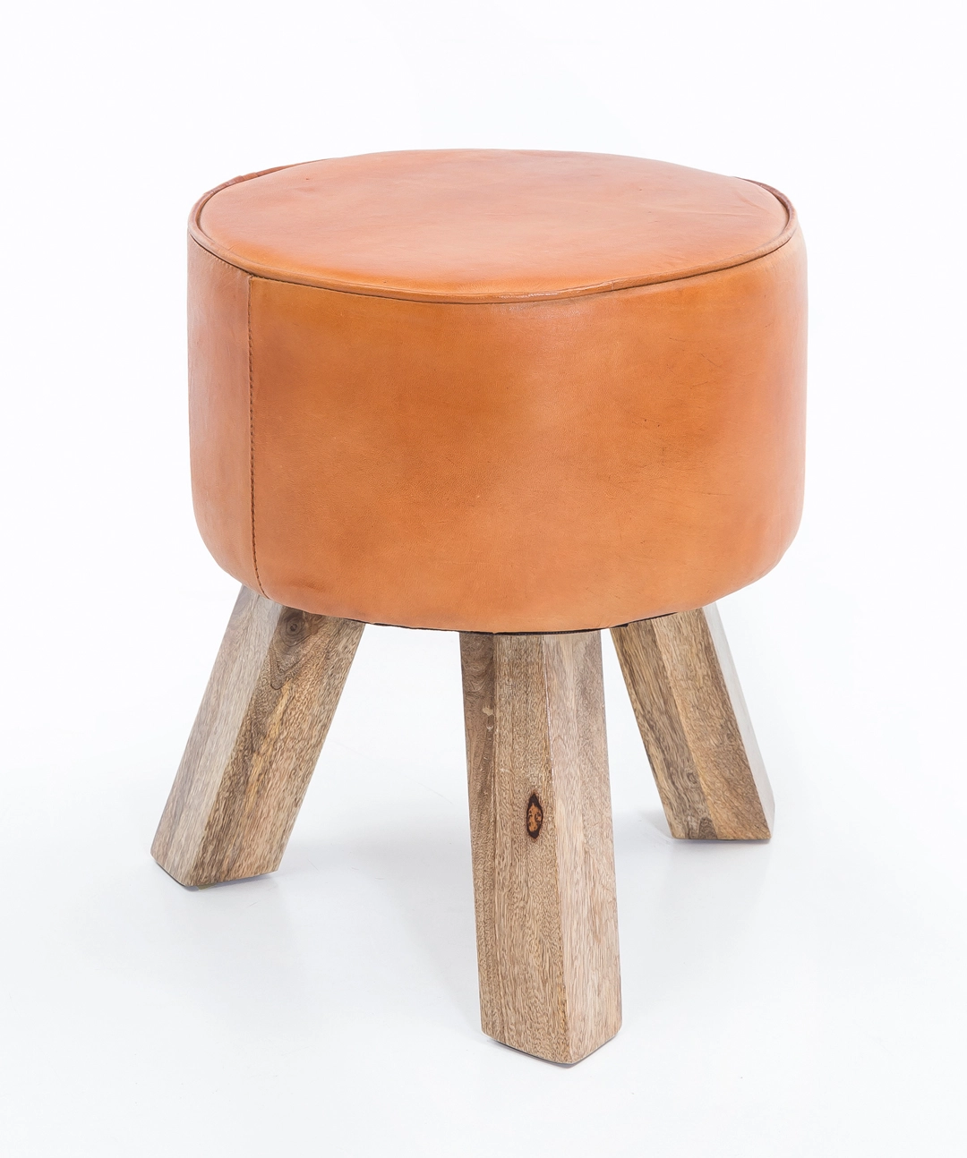 FineBuy Design Sitzhocker FB45553 Holz 37x45x37 cm Modern Fußhocker Rund, Turnbock Lederhocker Holzbeine, Hocker Massivholz mit Leder, Kleiner Fußhocker Gepolstert, Holzhocker mit Echtleder Braun