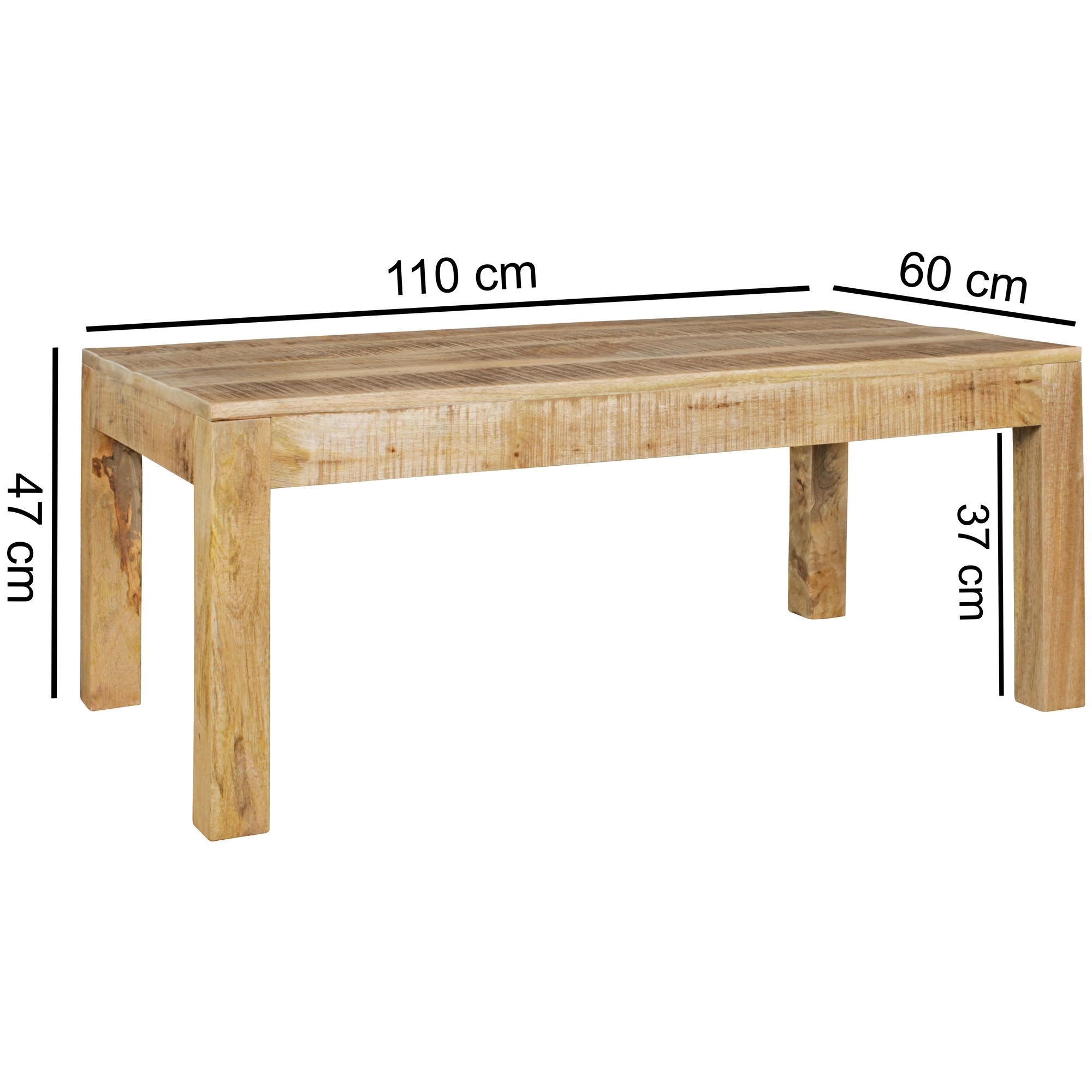 FineBuy Couchtisch 110 x 60 x 47 cm Rechteckig Mangoholz Natur Hell-Braun, Massivholz Stubentisch Landhaus-Stil, Echtholz Tisch Wohnzimmer Rustikal, Wohnzimmertisch Sofatisch Modern