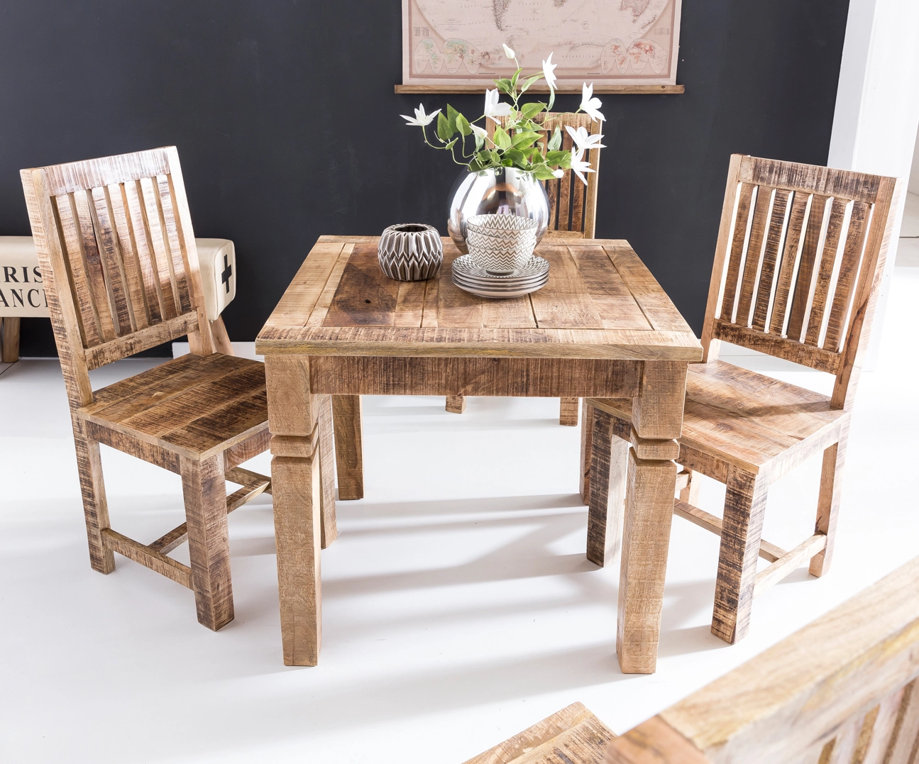FineBuy Esszimmertisch FB45593 Braun 80 x 80 x 76 cm Mango Massivholz, Design Landhaus Esstisch Massiv, Tisch für Esszimmer Quadratisch, Küchentisch für 4 Personen, Holztisch Rustikal Klein