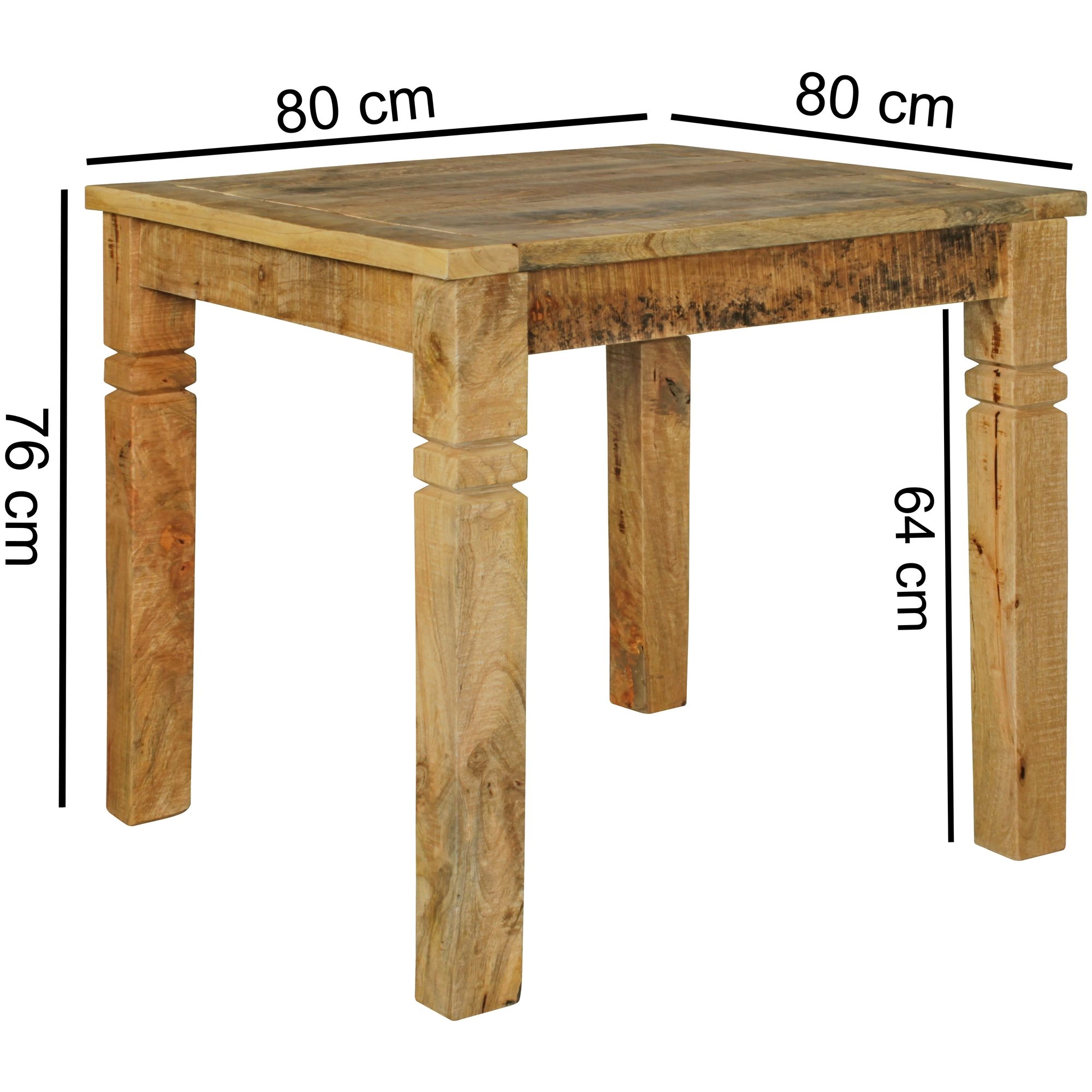 FineBuy Esszimmertisch FB45593 Braun 80 x 80 x 76 cm Mango Massivholz, Design Landhaus Esstisch Massiv, Tisch für Esszimmer Quadratisch, Küchentisch für 4 Personen, Holztisch Rustikal Klein
