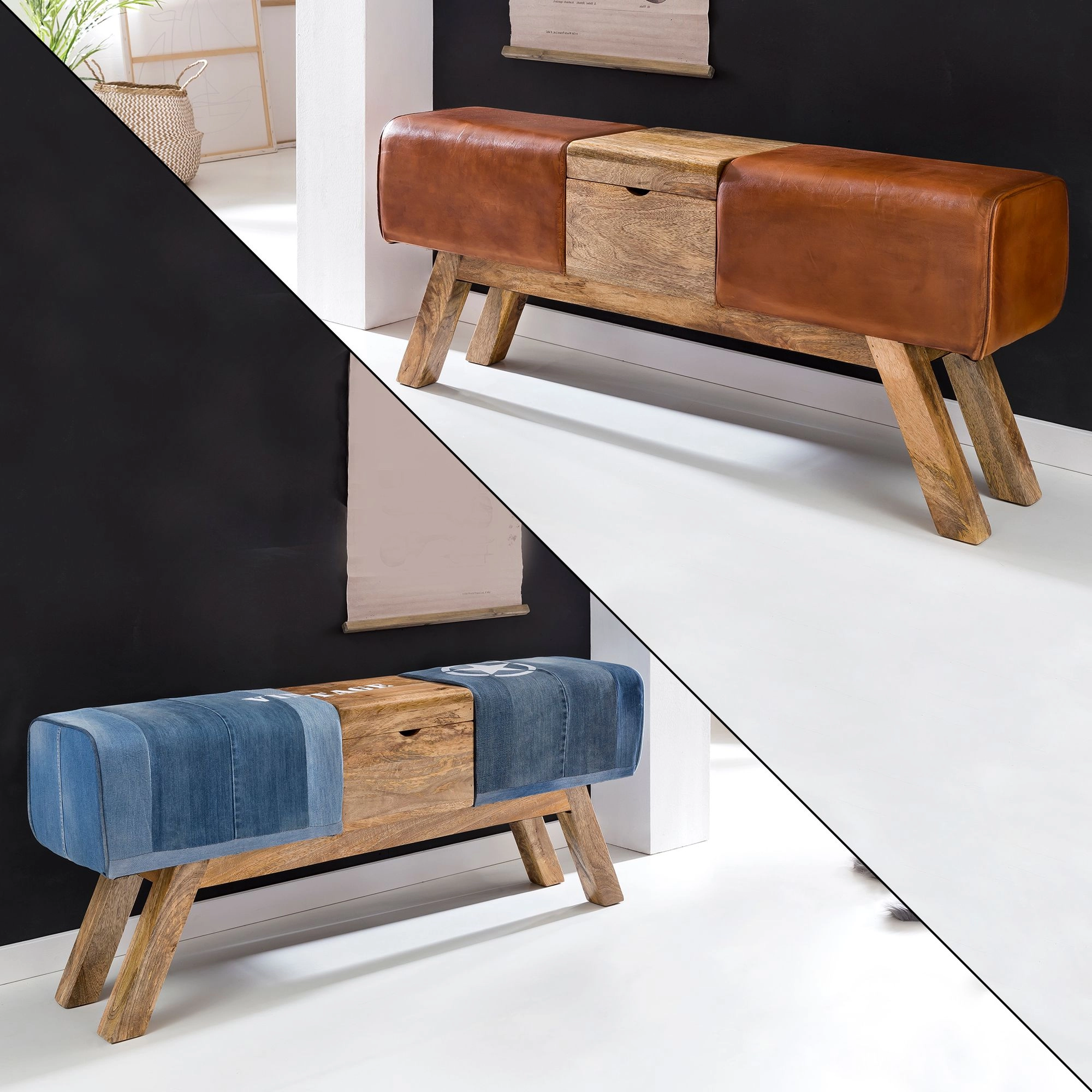 FineBuy Design Turnbock Sitzbank Aufbewahrungsfach 120 x 29 x 53cm, Turnhocker Bank Klappfach, Hocker Garderobenbank Sitzhocker Turnbank