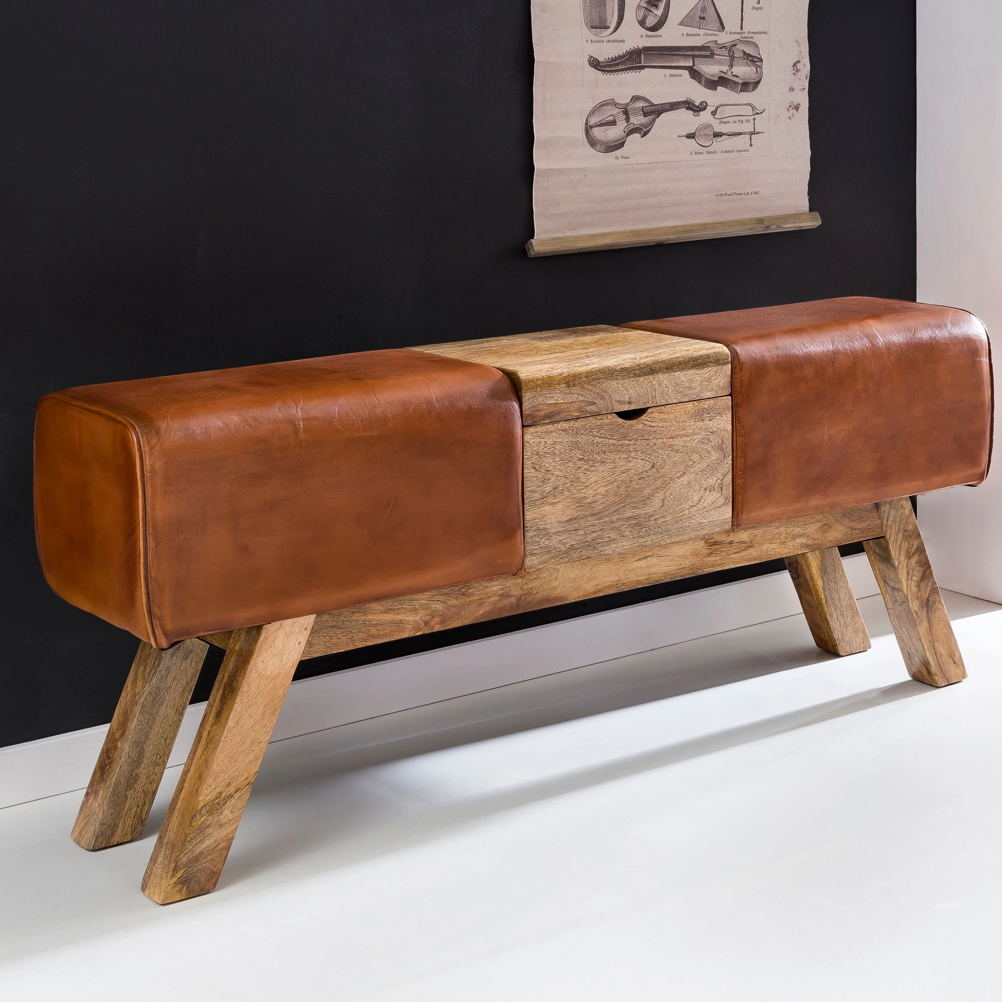 FineBuy Design Turnbock Sitzbank Aufbewahrungsfach 120 x 29 x 53cm, Turnhocker Bank Klappfach, Hocker Garderobenbank Sitzhocker Turnbank