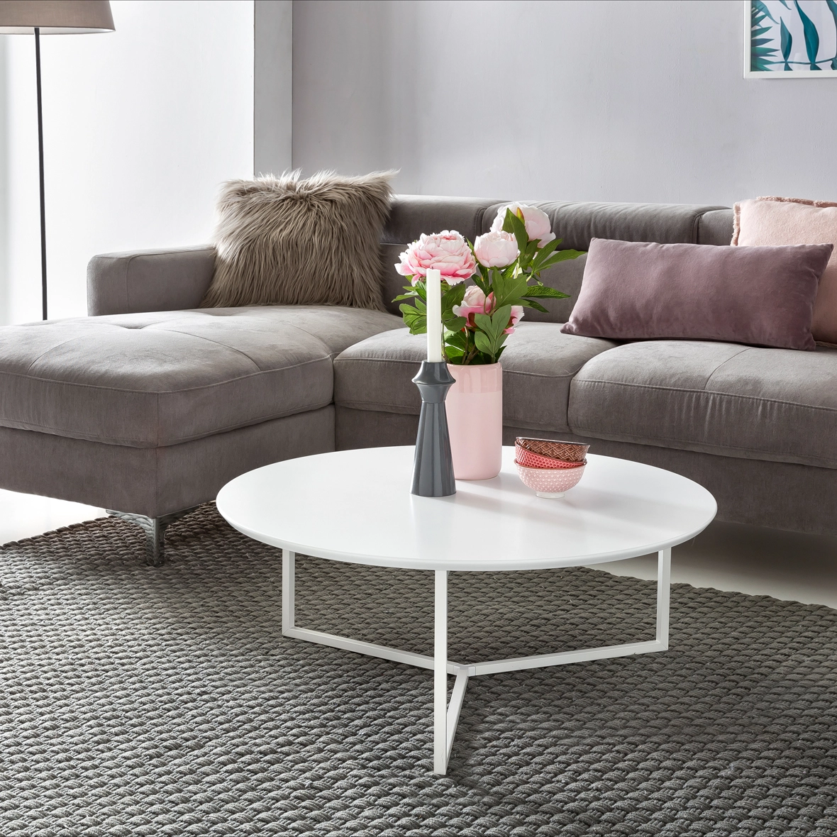 FineBuy Design Couchtisch 80 cm Rund Weiß Matt lackiert, Moderner Wohnzimmertisch MDF Holz, Lounge Sofa Tisch Metall Gestell