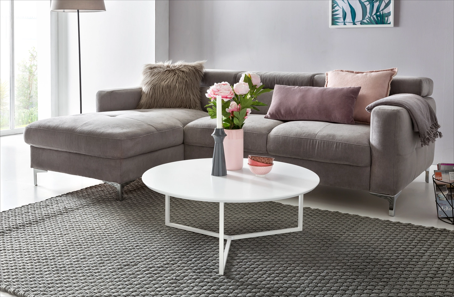 FineBuy Design Couchtisch 80 cm Rund Weiß Matt lackiert, Moderner Wohnzimmertisch MDF Holz, Lounge Sofa Tisch Metall Gestell