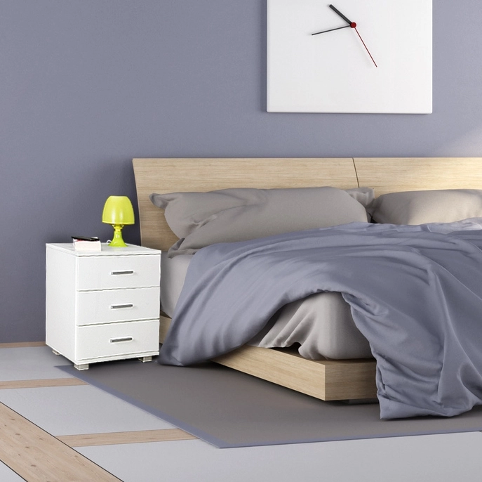 FineBuy Nachtkonsole LATINA mit 3 Schubladen in Holz Modern, B x H x T: 45 cm x 54 cm x 34 cm, Design Nachtkästchen mit Füßen, Nako - Nachttisch Kommode, Nachtschrank
