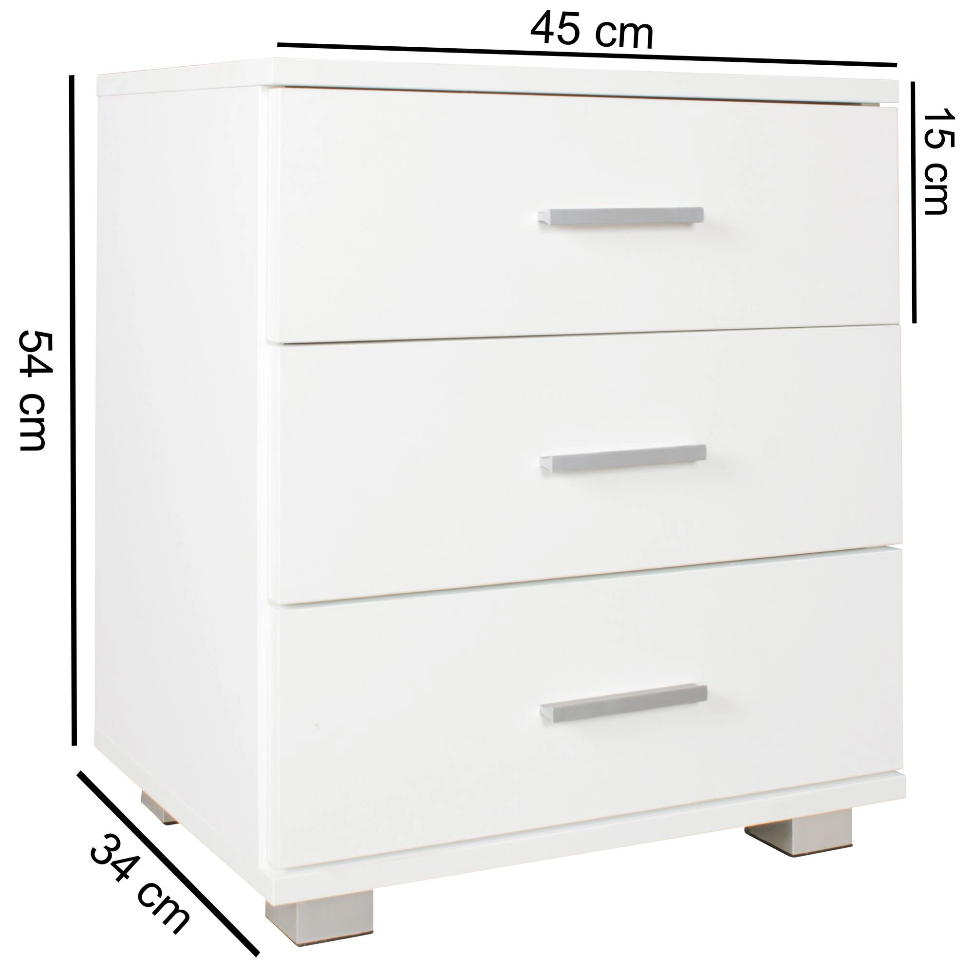FineBuy Nachtkonsole LATINA mit 3 Schubladen in Holz Modern, B x H x T: 45 cm x 54 cm x 34 cm, Design Nachtkästchen mit Füßen, Nako - Nachttisch Kommode, Nachtschrank