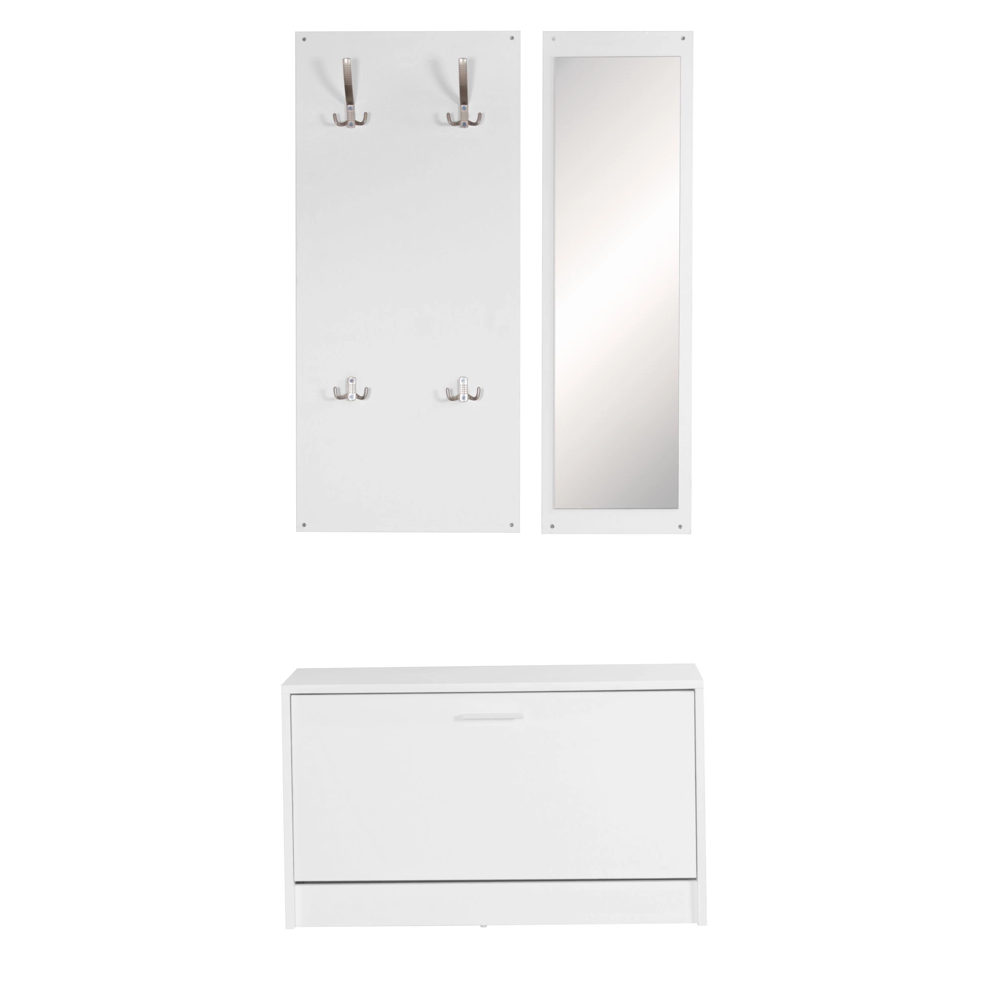 FineBuy Wand-Garderobe SALERNO mit Garderobenpaneel Spiegel & Schuhkipper 80 cm breit 27 cm Schmal, Flurgarderobe Klein Garderobenset Modern Schuhschrank Flur Holz, Garderobe Platzsparend