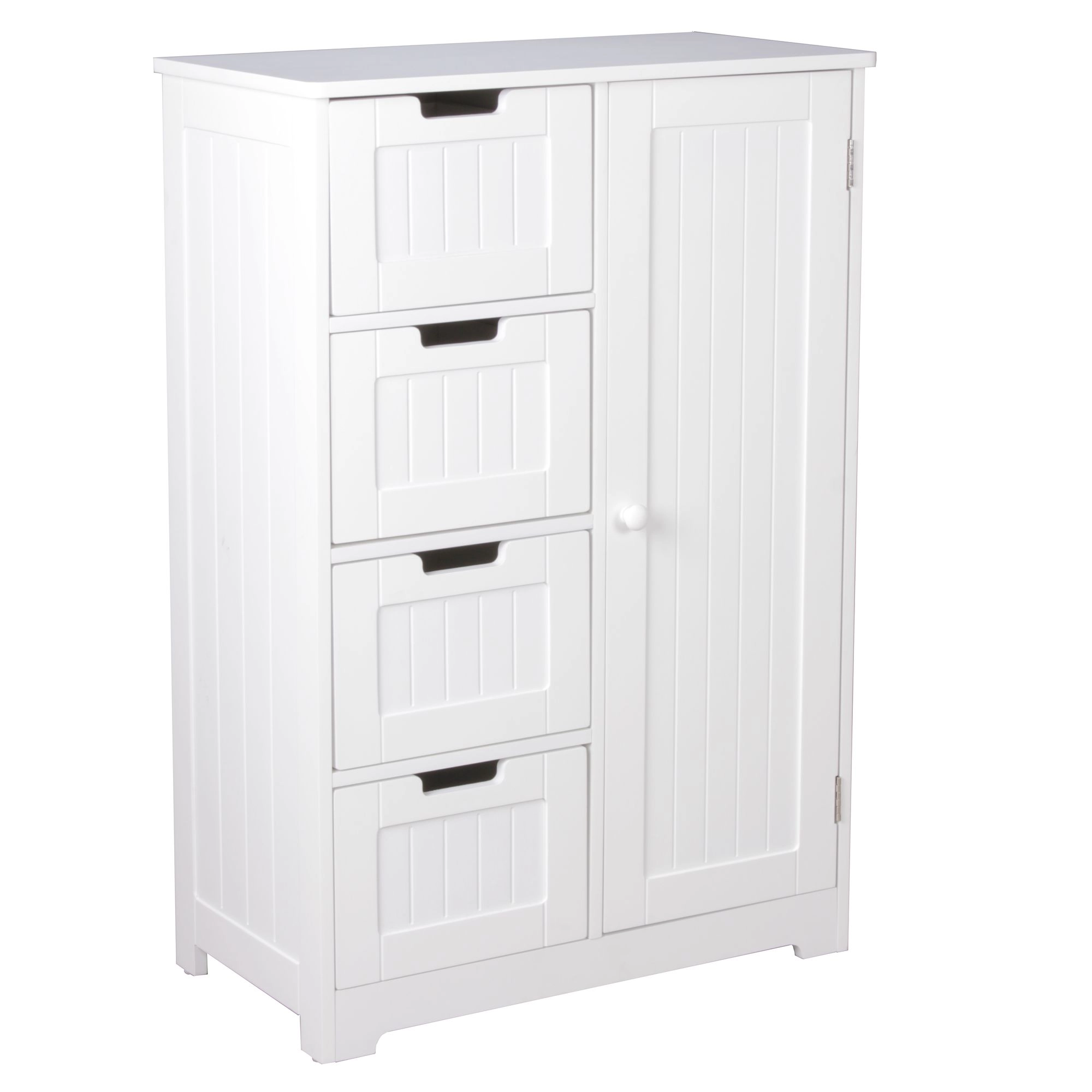 FineBuy Design Badschrank PATTI Landhaus-Stil MDF-Holz 56 x 83 x 30 cm weiß, Badezimmerschrank klein 4 Schubladen & 1 Tür, Beistellschrank Mehrzweckschrank