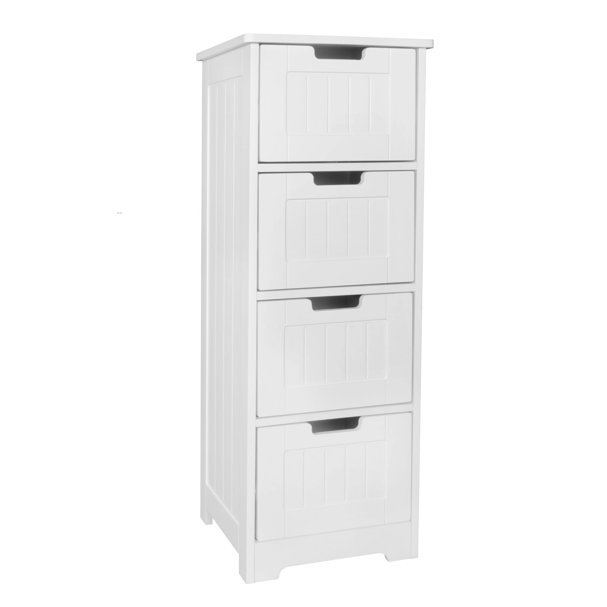 FineBuy Design Badschrank PATTI Landhaus-Stil MDF-Holz 30 x 83 x 30 cm weiß, Badezimmerschrank klein 4 Schubladen, Beistellschrank Mehrzweckschrank