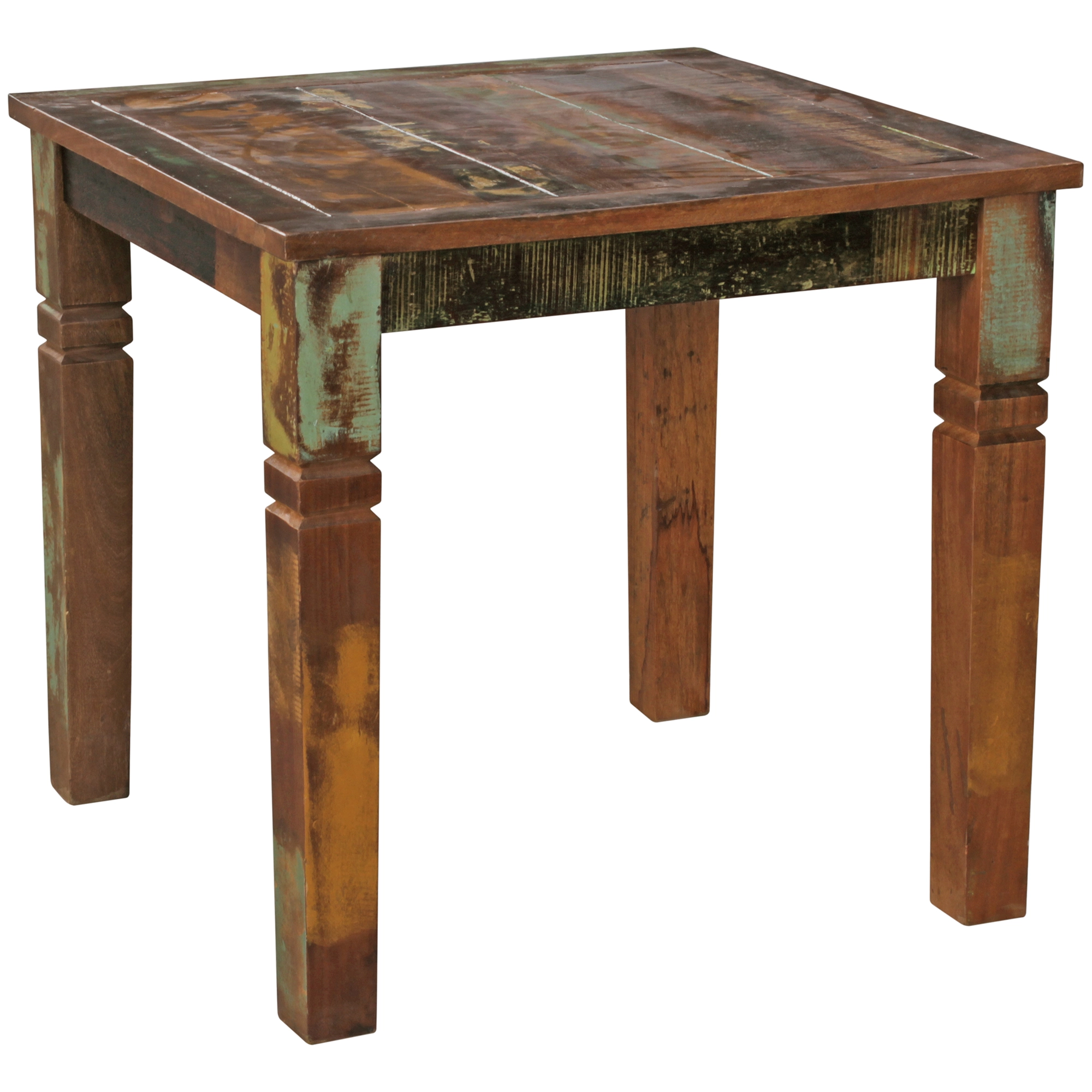 FineBuy Esszimmertisch 80 x 80 x 76 cm Mango Shabby Chic Massiv-Holz, Design Landhaus Esstisch Bootsholz, Tisch für Esszimmer rechteckig, Küchentisch 4  Personen