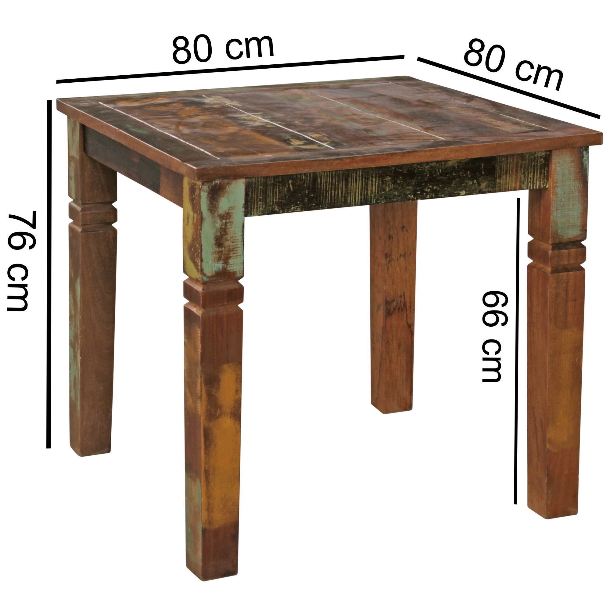 FineBuy Esszimmertisch 80 x 80 x 76 cm Mango Shabby Chic Massiv-Holz, Design Landhaus Esstisch Bootsholz, Tisch für Esszimmer rechteckig, Küchentisch 4  Personen
