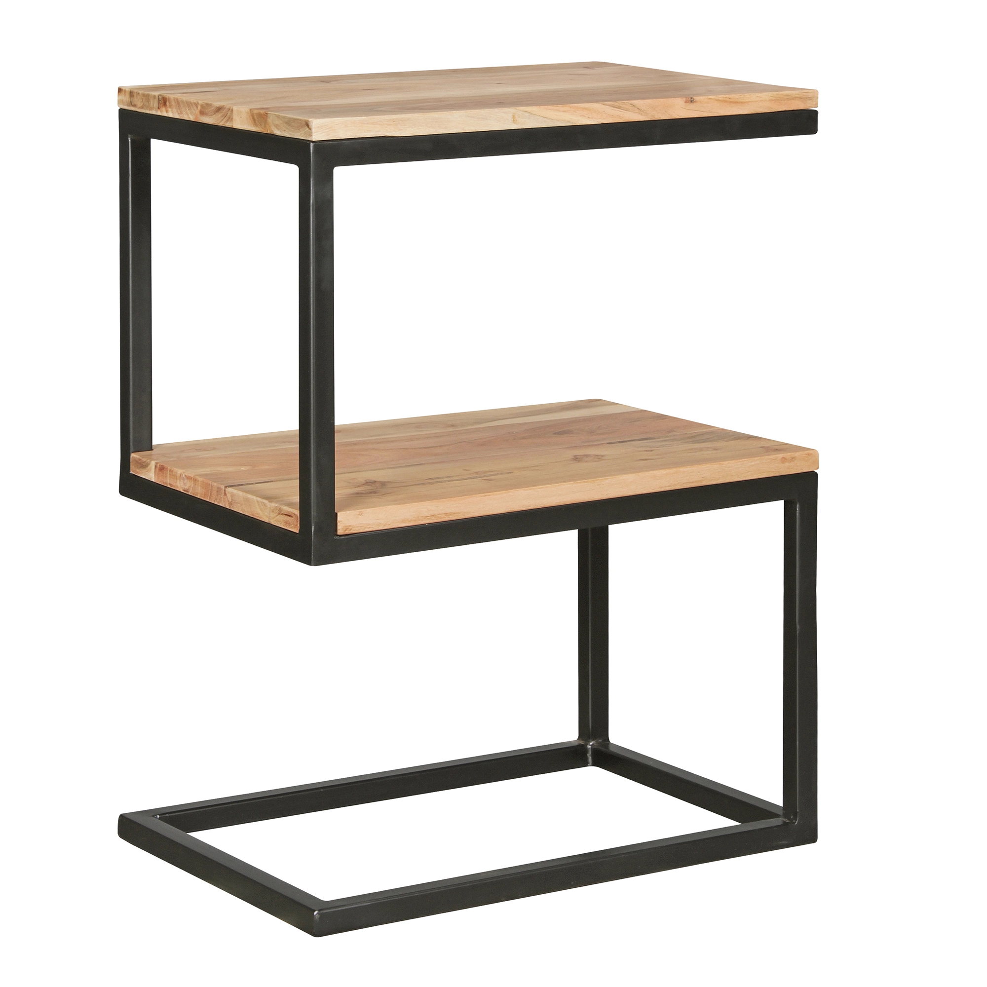 FineBuy Beistelltisch S-Form Massivholz / Metall 45 x 60 x 30 cm, Design Wohnzimmertisch Landhaus-Stil, Anstelltisch Ablagetisch eckig