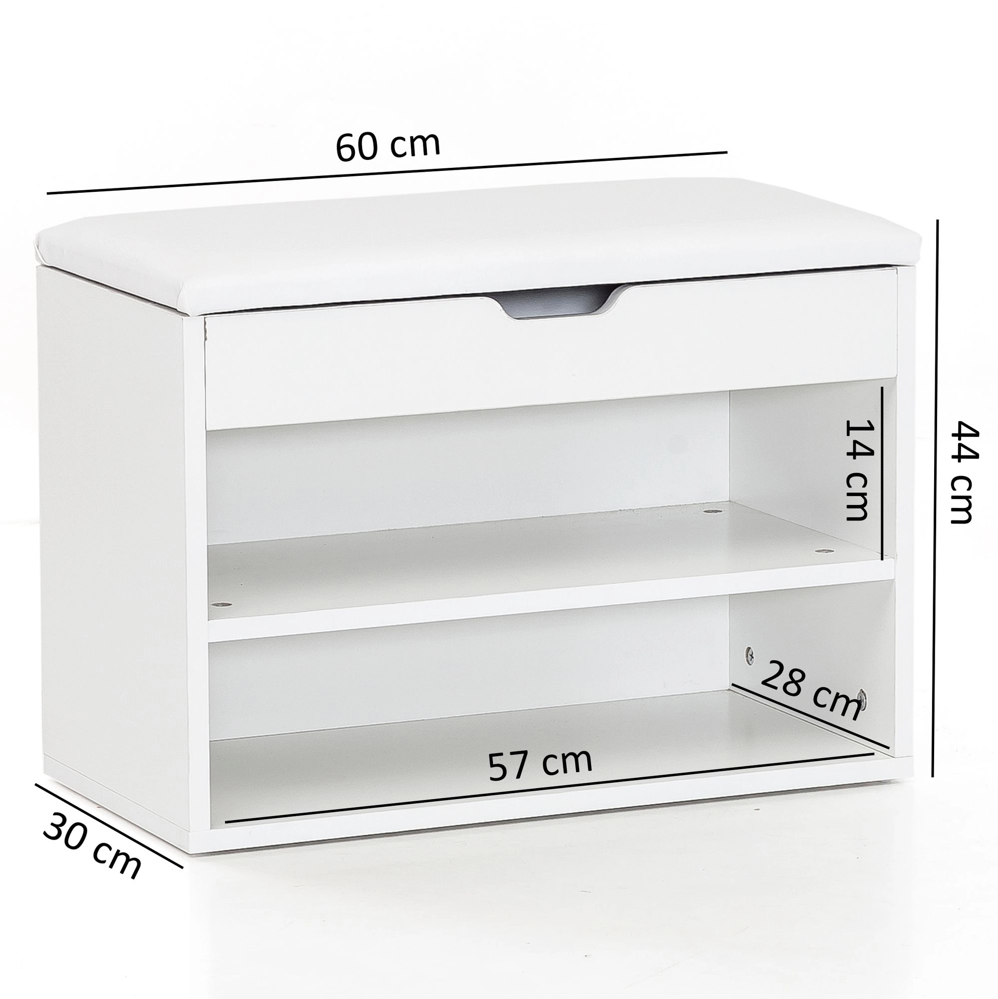 FineBuy Schuhbank mit Sitzfläche Garderoben-Bank Holz 60 x 40 x 30 cm, Holzbank klein gepolstert, Sitzbank schmal Flur mit Stauraum, Truhenbank Schuhtruhe Flurmöbel