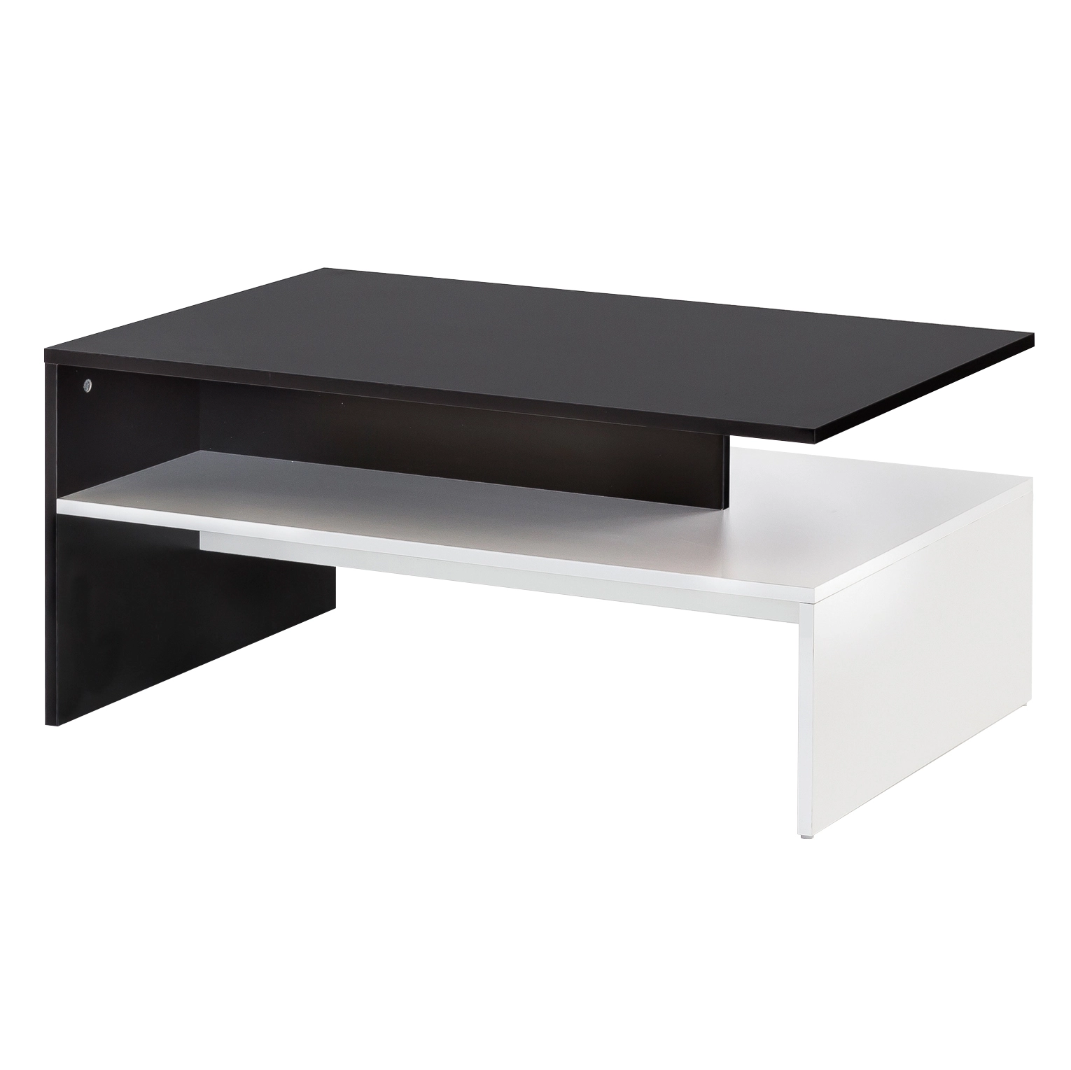 FineBuy Wohnzimmertisch 90 x 43 x 60 cm mit Ablage Holz Schwarz / Weiß, Design Wohnzimmer Couchtisch Zweiteilig mit Stauraum, Sofatisch Eckig Kaffeetisch Modern, Loungetisch Groß & Hoch