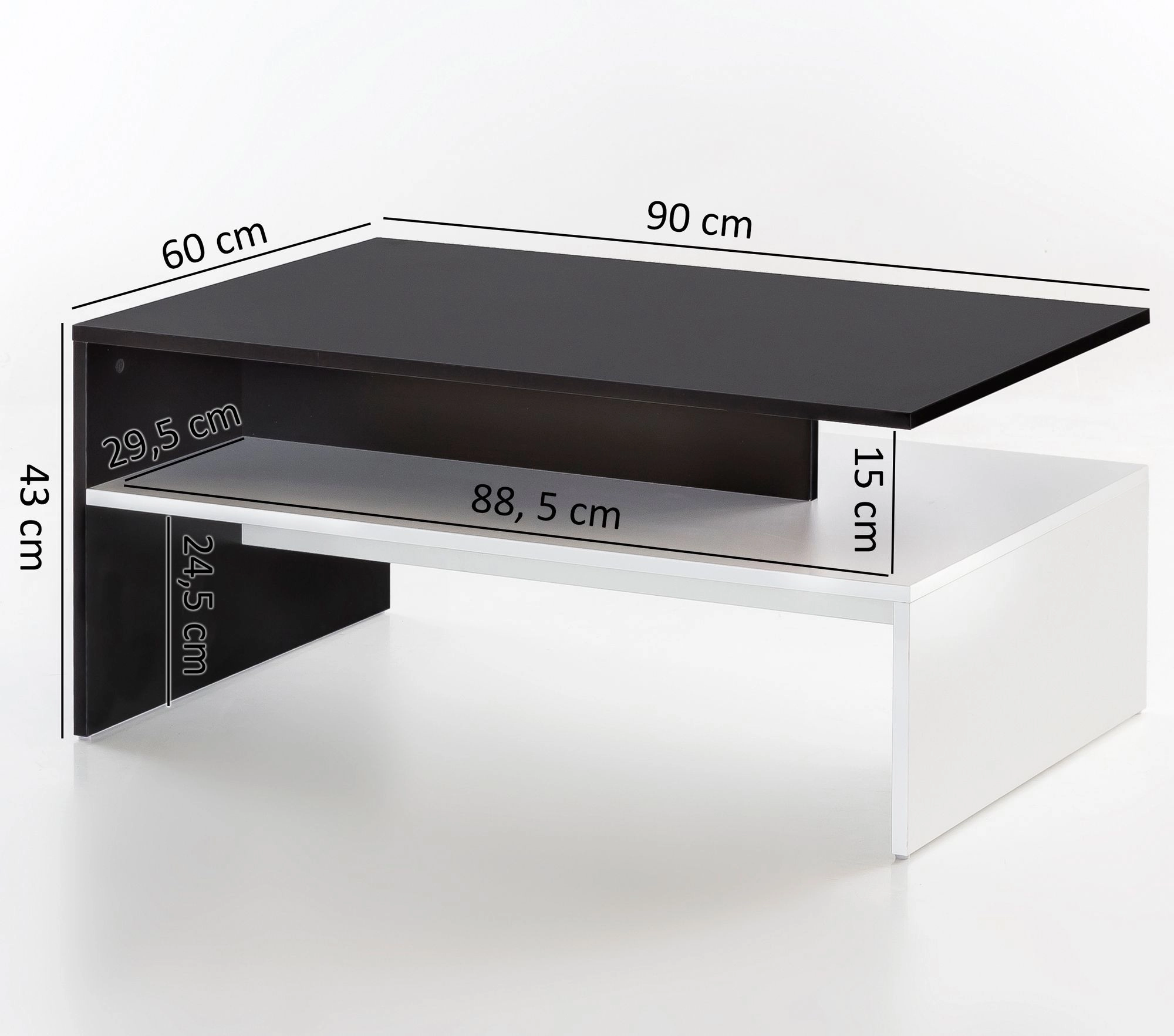 FineBuy Wohnzimmertisch 90 x 43 x 60 cm mit Ablage Holz Schwarz / Weiß, Design Wohnzimmer Couchtisch Zweiteilig mit Stauraum, Sofatisch Eckig Kaffeetisch Modern, Loungetisch Groß & Hoch
