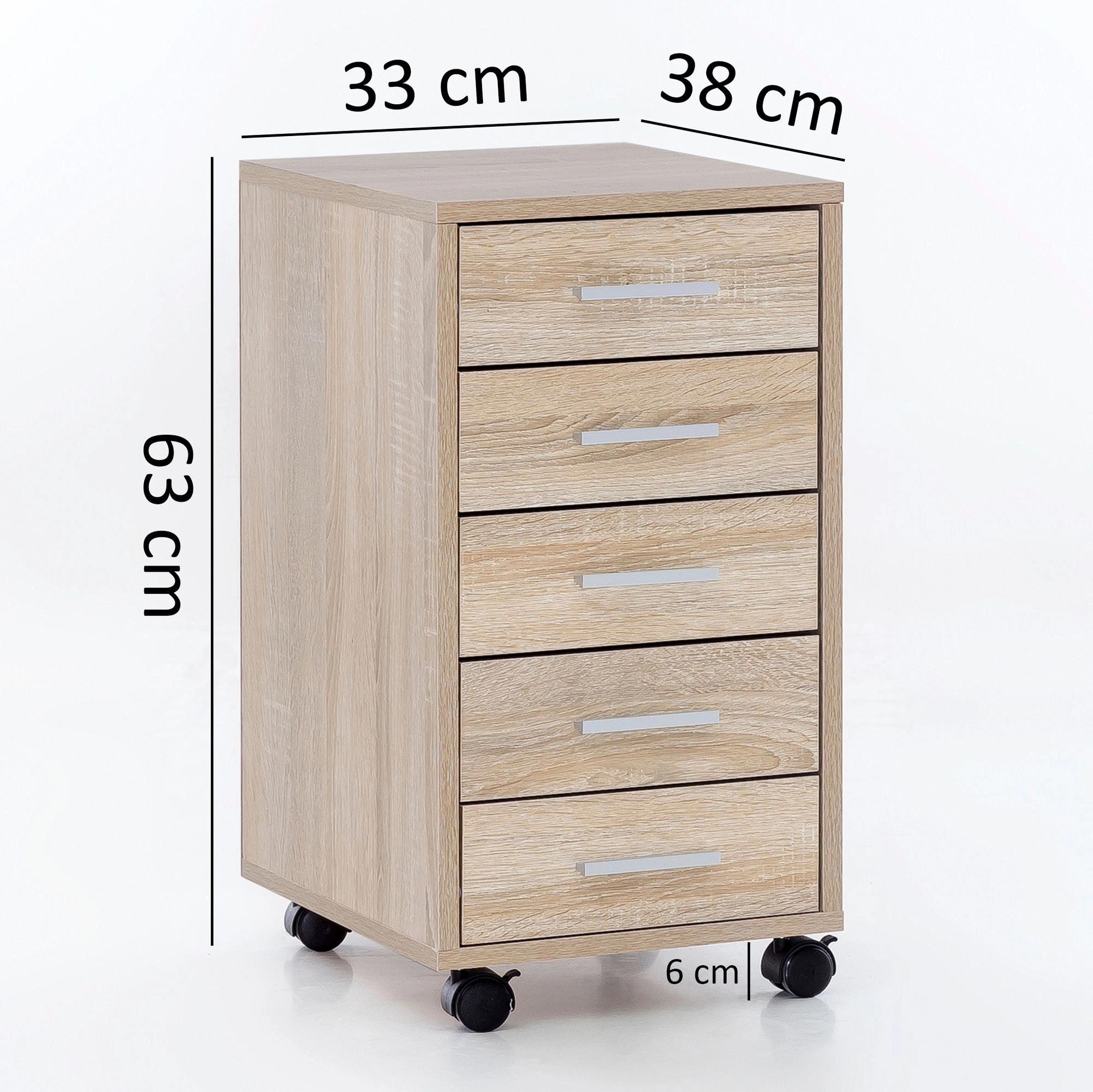 Finebuy Rollcontainer 33 x 63 x 38 cm Holz Schubladenschrank Schreibtisch, Büro Schrank mit 5 Schubladen, Container Rollschrank klein Standcontainer schmal, Schreibtischcontainer mit Rollen