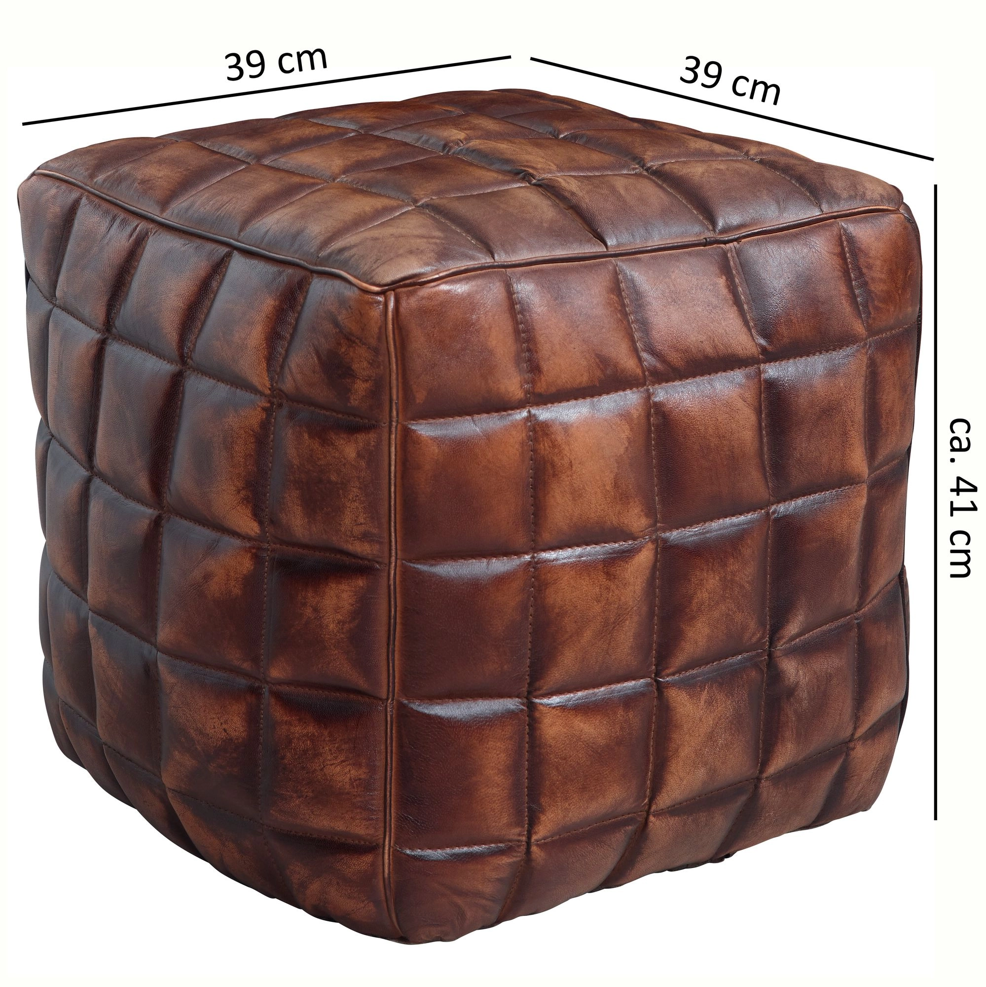 FineBuy Sitzwürfel Echtleder braun 39 x 41 x 39 cm Ottomane Wohnzimmer, Design Pouf Hocker orientalisch, Polster Sitzhocker edel, Orient Beinablage Sofa, Würfel Polsterhocker eckig