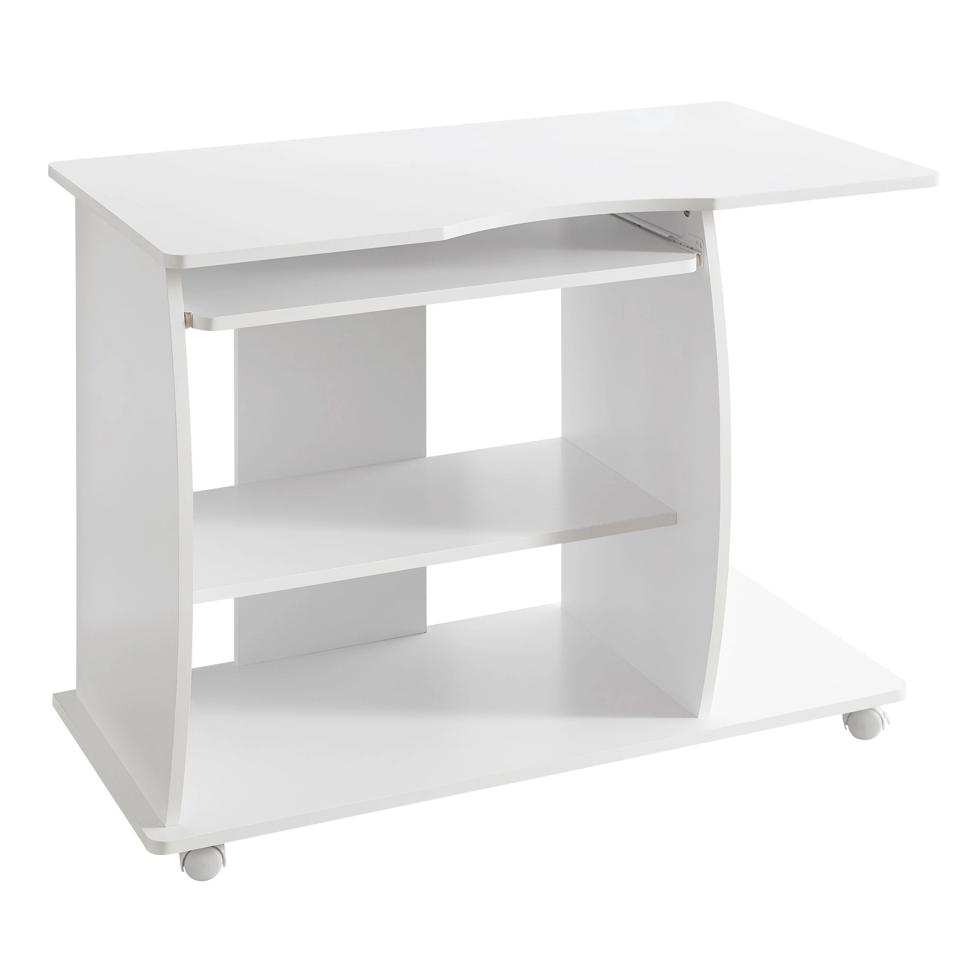 FineBuy Computertisch GRASSE rollbar Weiß 90 x 71 x 50 cm mit Tastaturauszug, Laptop Tisch auf feststellbaren Rollen, PC-Tisch mit Drucker-Ablage platzsparend, Schreibtisch für kleine Räume
