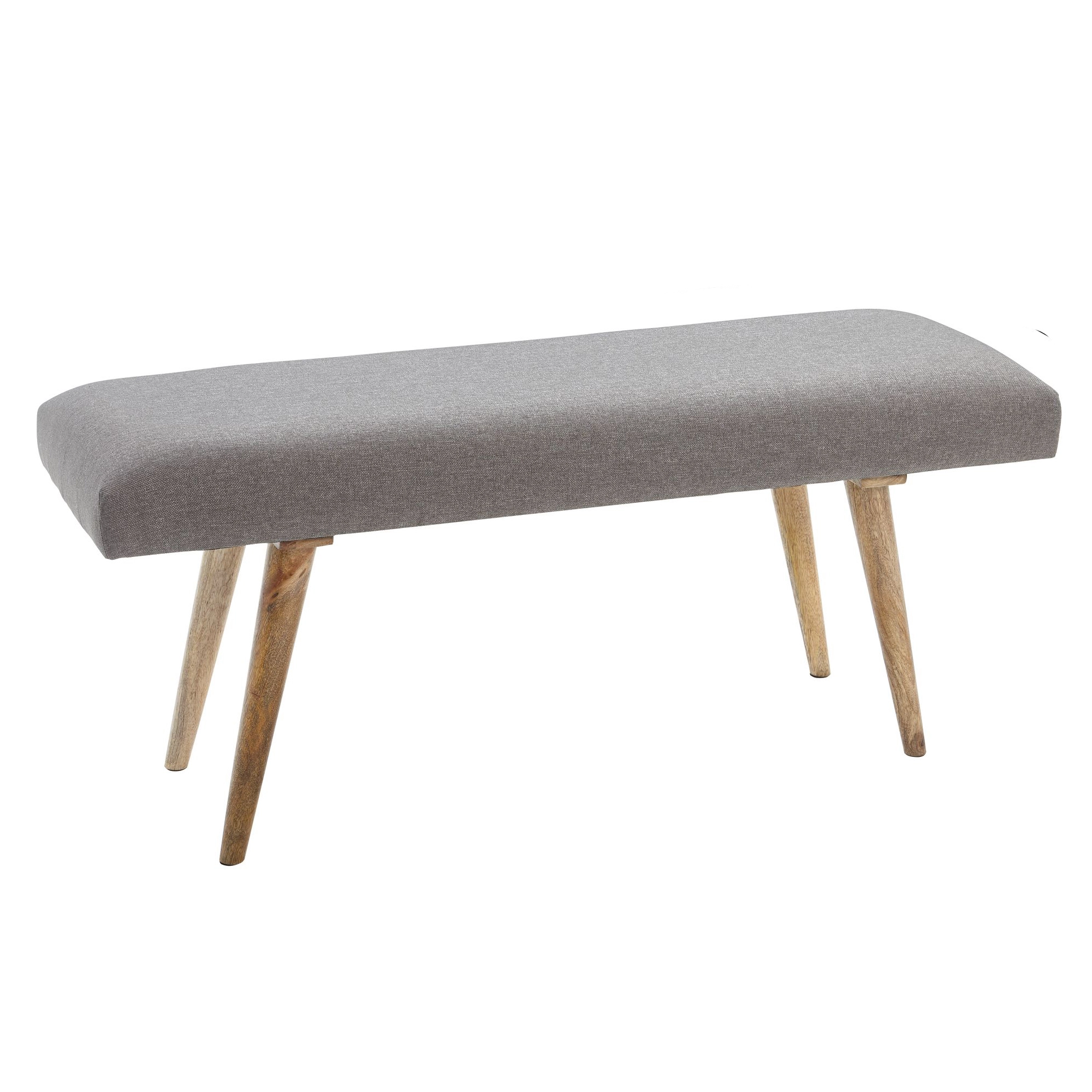 FineBuy Sitzbank Stoff / Massivholz Bank grau 117x51x38 cm im Retro Stil, 2er Polsterbank Flur, Gepolsterte Stoffbank Esszimmer braun, Kleine Bettbank Baumwolle, Flurbank Dielenmöbel schmal
