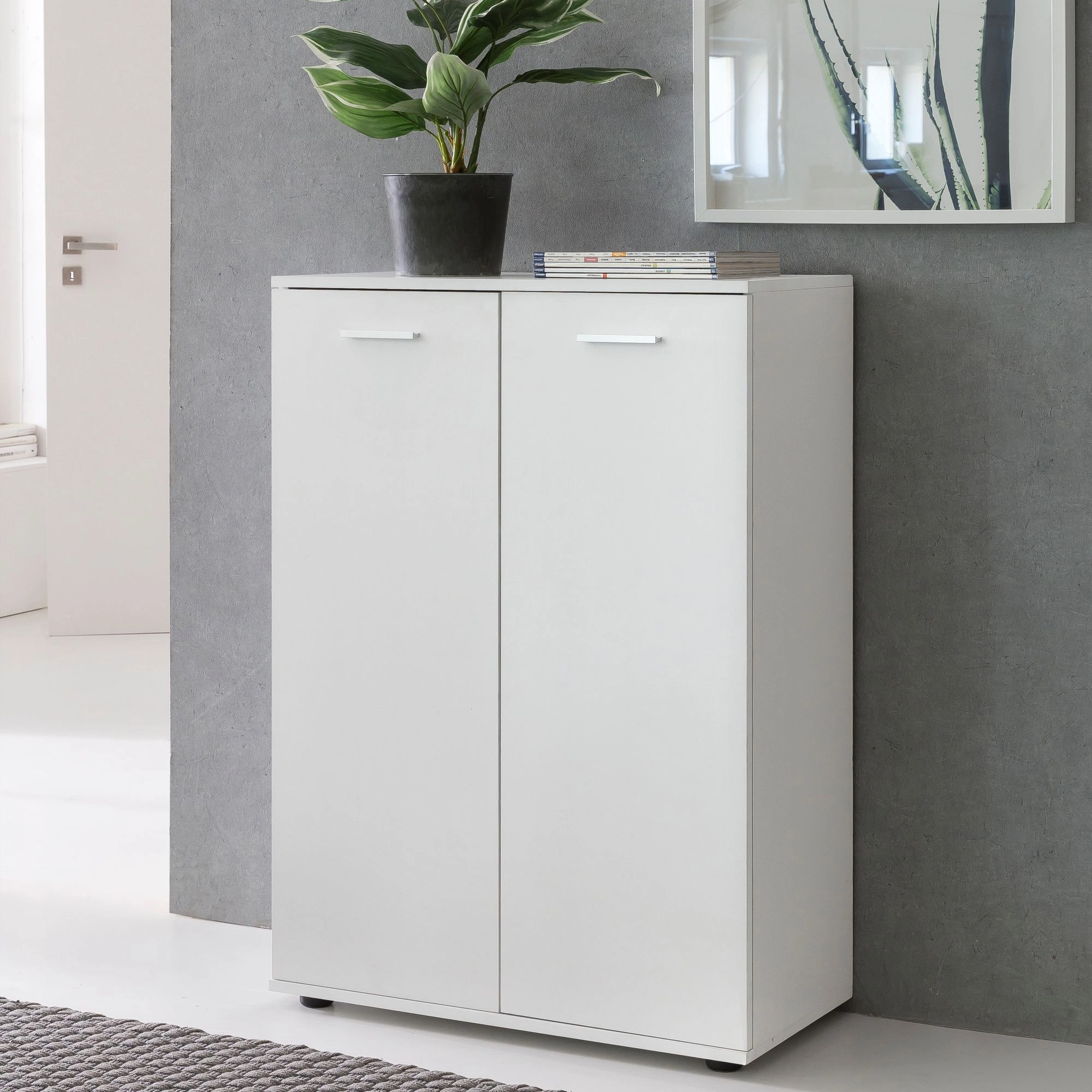 FineBuy Kommode mit 2 Türen 71x104x35cm Mehrzweckschrank Holz, Flurschrank hell modern, Schrank klein, Anrichte Sideboard matt, Kommodenschrank Flurmöbel