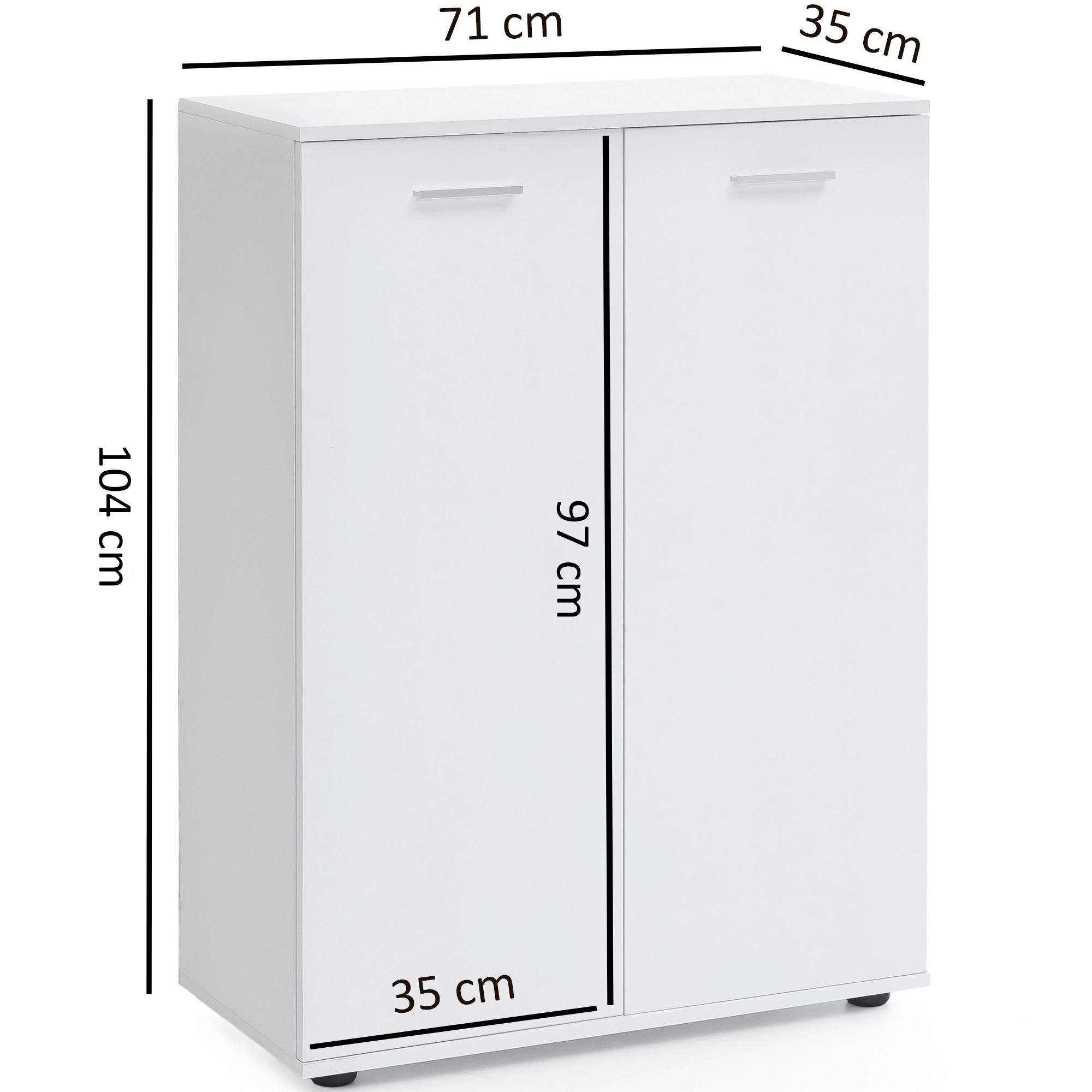 FineBuy Kommode mit 2 Türen 71x104x35cm Mehrzweckschrank Holz, Flurschrank hell modern, Schrank klein, Anrichte Sideboard matt, Kommodenschrank Flurmöbel