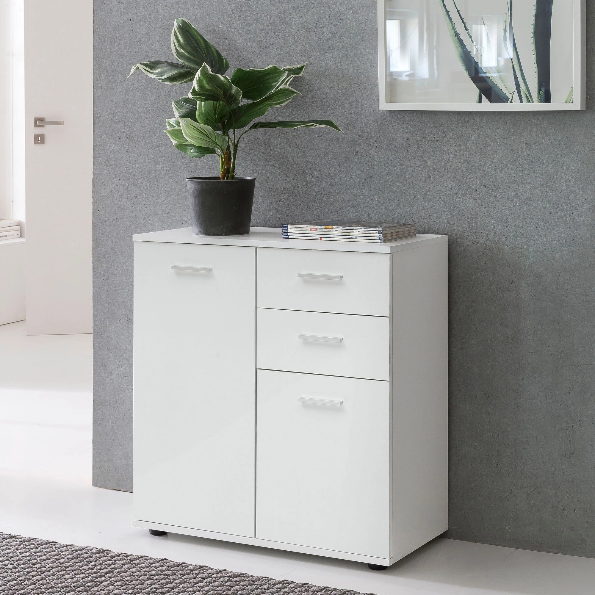FineBuy Kommode mit Türen & Schubladen 71 x 78 x 35,5 cm Schrank Holz, Flurschrank modern, Mehrzweckschrank klein, Anrichte Sideboard matt, Kommodenschrank Flurmöbel