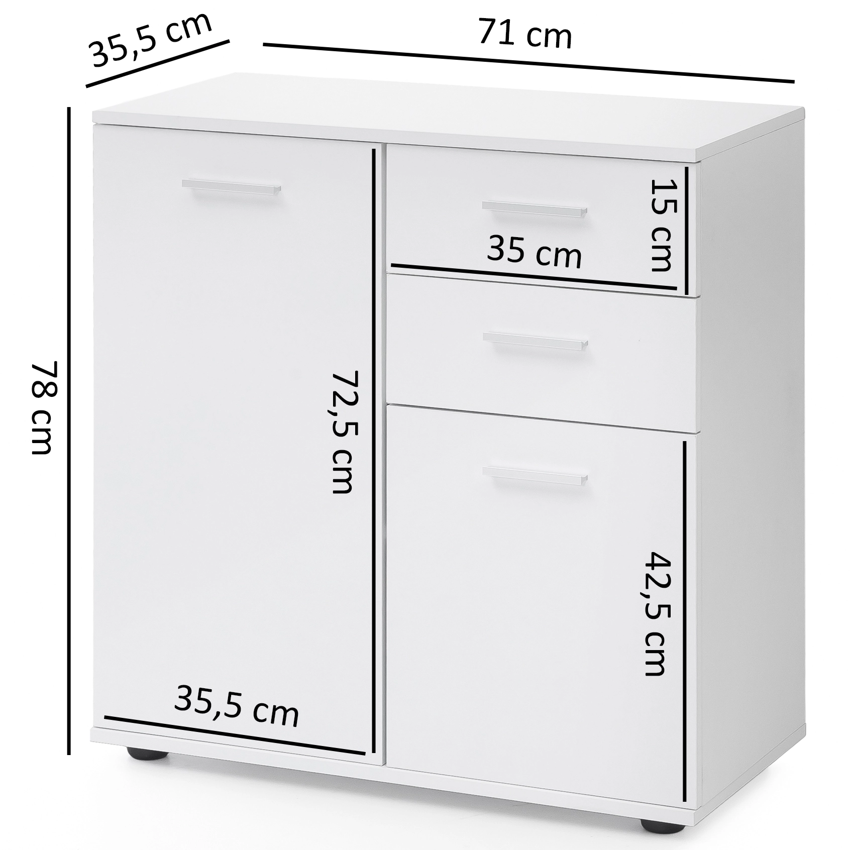 FineBuy Kommode mit Türen & Schubladen 71 x 78 x 35,5 cm Schrank Holz, Flurschrank modern, Mehrzweckschrank klein, Anrichte Sideboard matt, Kommodenschrank Flurmöbel