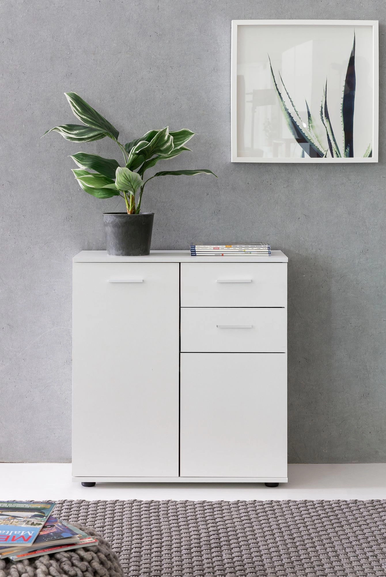 FineBuy Kommode mit Türen & Schubladen 71 x 78 x 35,5 cm Schrank Holz, Flurschrank modern, Mehrzweckschrank klein, Anrichte Sideboard matt, Kommodenschrank Flurmöbel