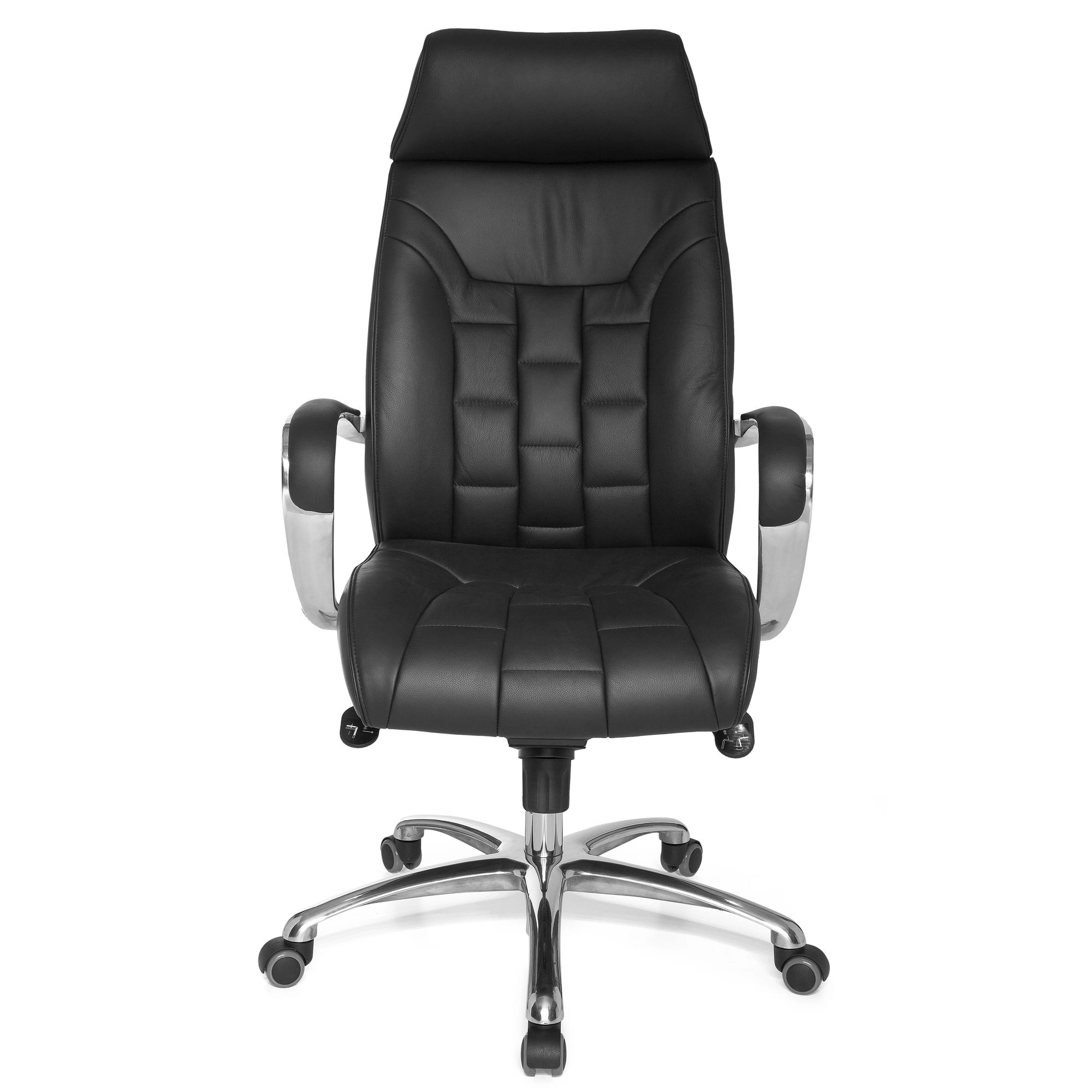 FineBuy Bürostuhl Echtleder schwarz Schreibtischstuhl bis 120kg X-XL Wippfunktion Chefsessel Armlehnen Drehstuhl