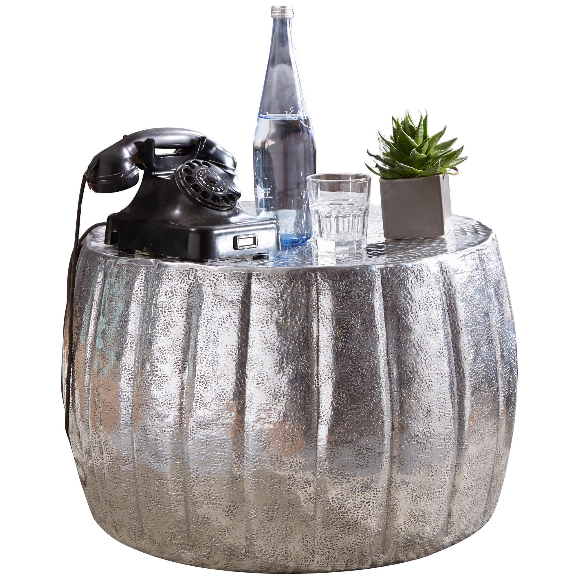 FineBuy Couchtisch 60 x 60 x 36 cm Aluminium Beistelltisch orientalisch rund, Flacher Sofatisch Metall, Design Wohnzimmertisch modern, Loungetisch Stubentisch klein